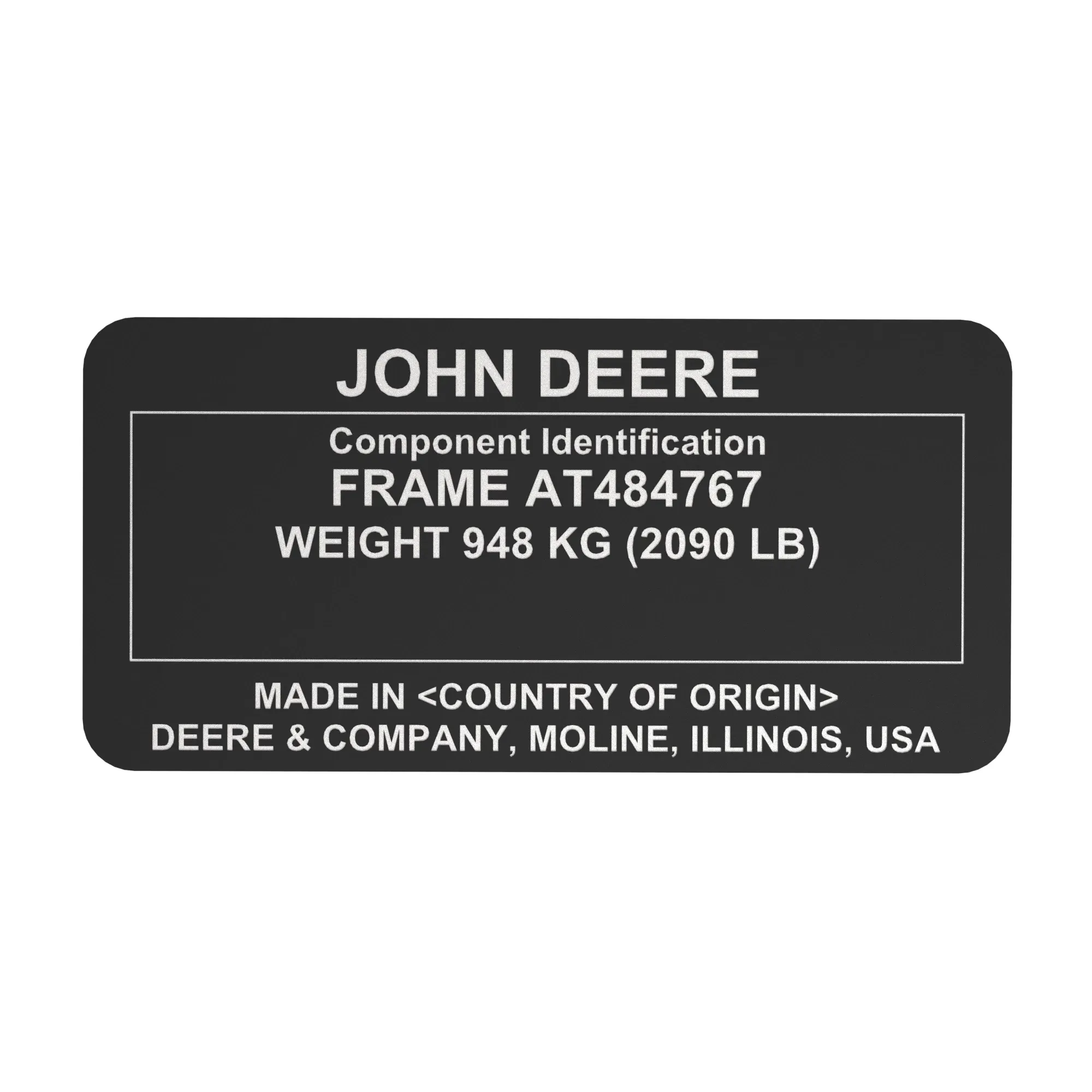 John Deere Identification Plate - T401905