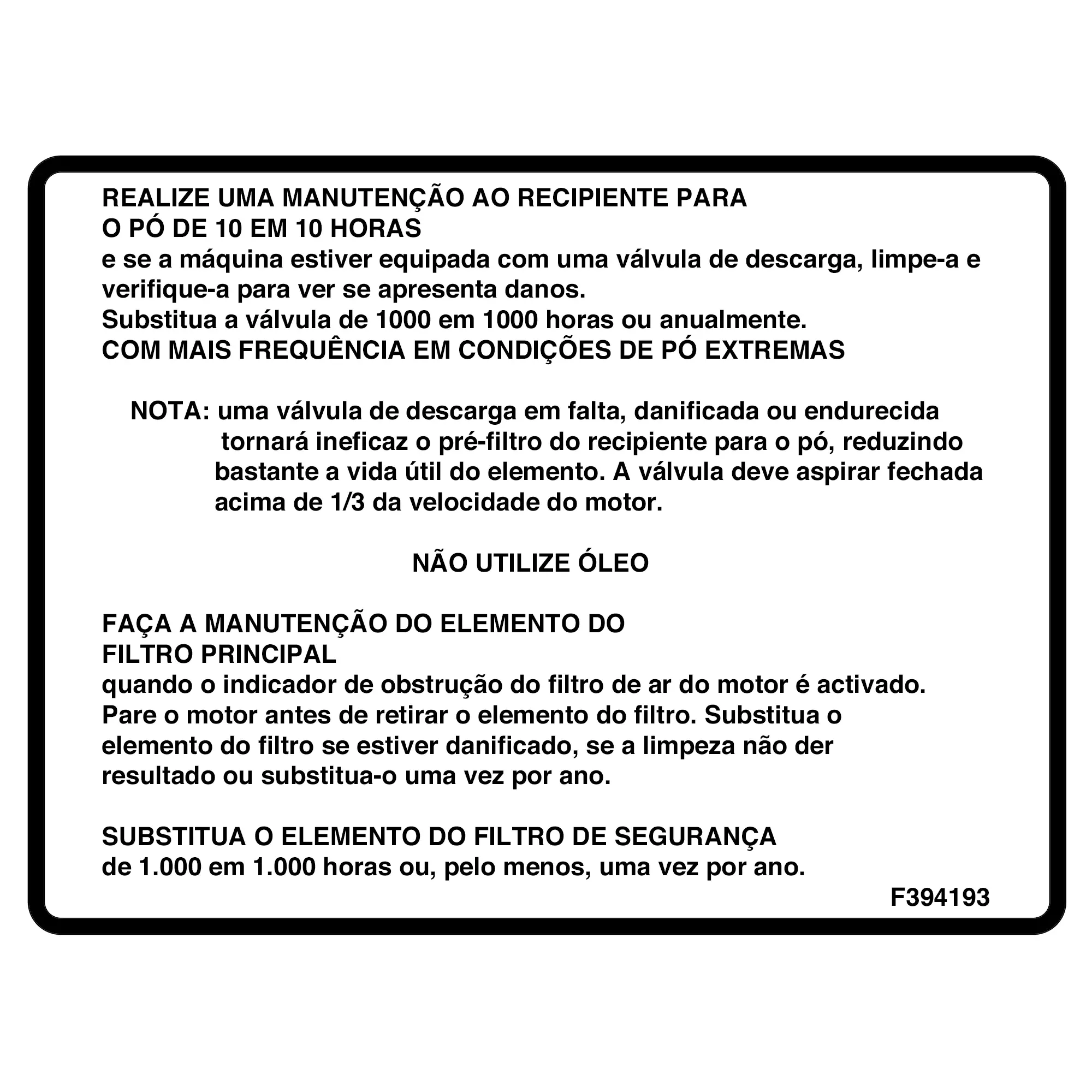 Label, Air Cleaner, Portuguese