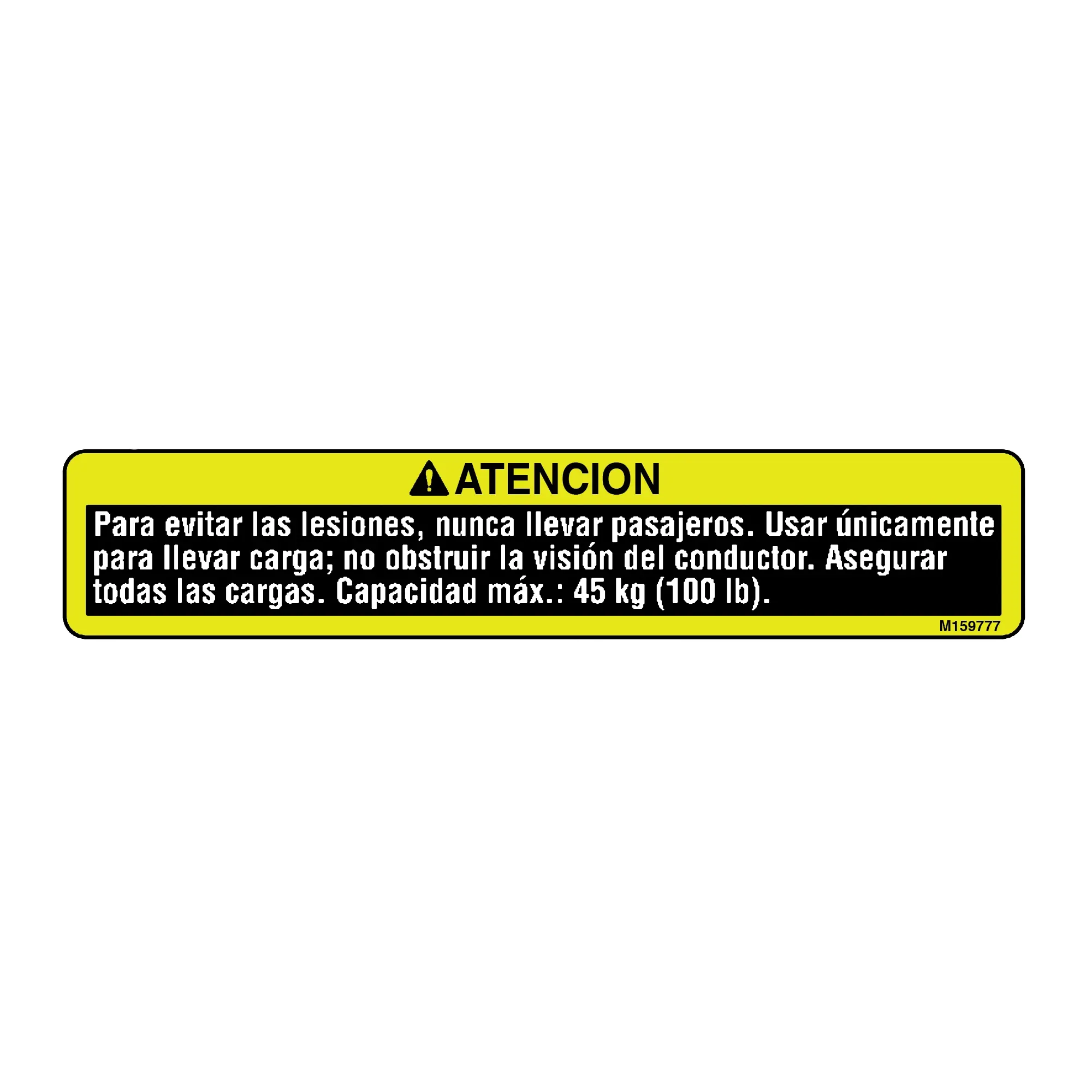 John Deere Safety Sign, Max Weigh Warning, Spanish - M159777