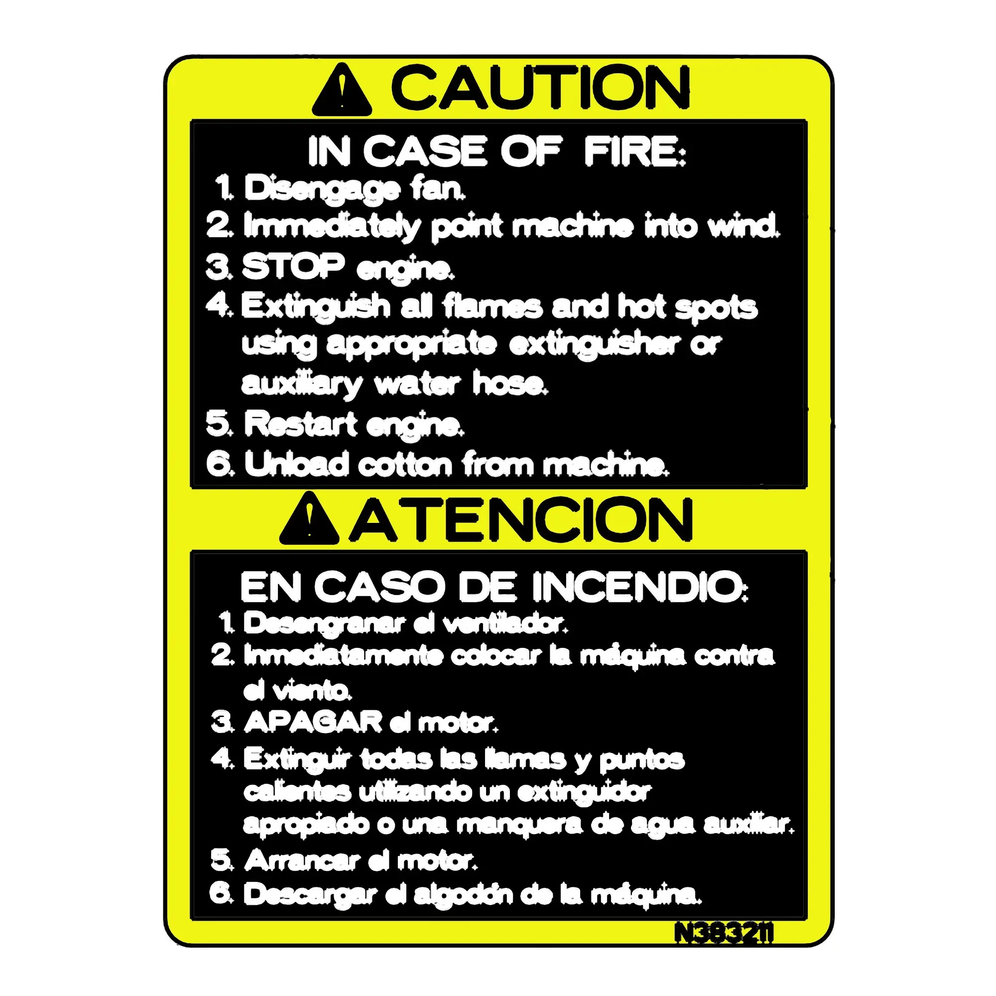 John Deere Caution Fire Label - N383211