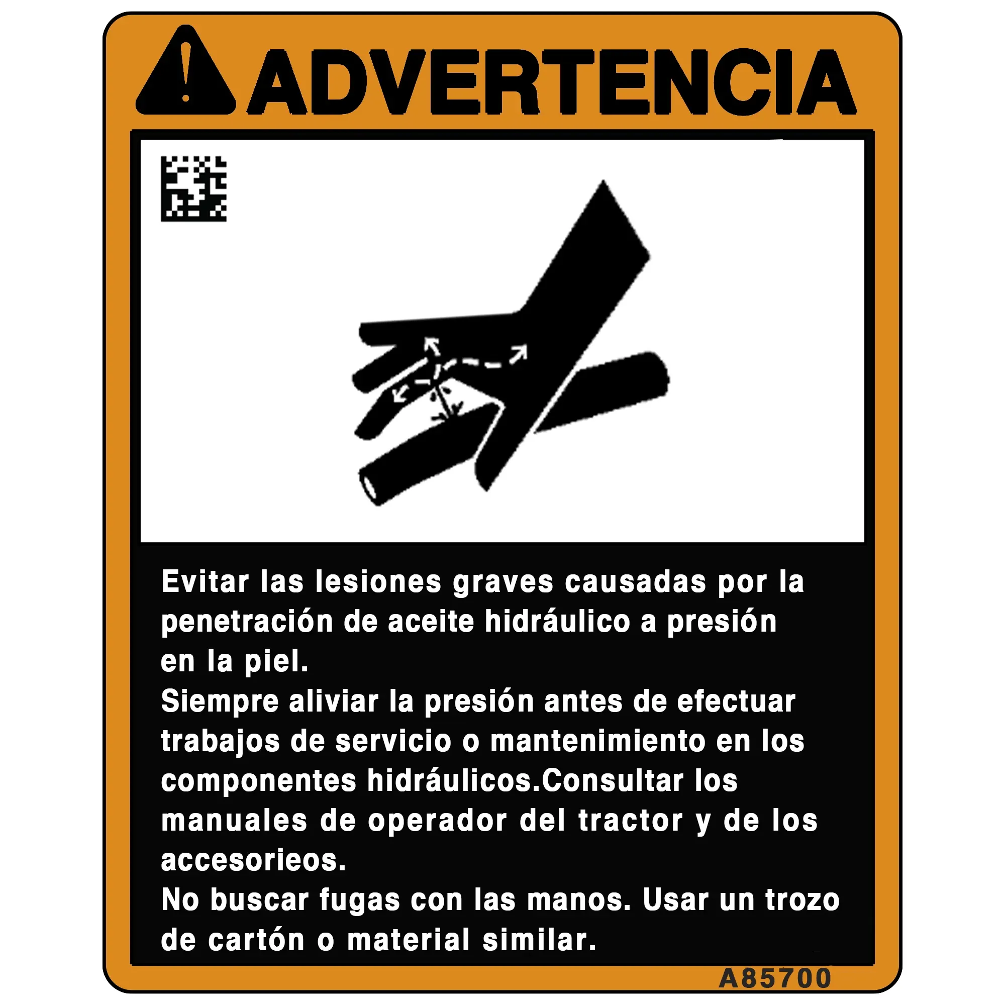 John Deere Warning Safety Sign - A85700
