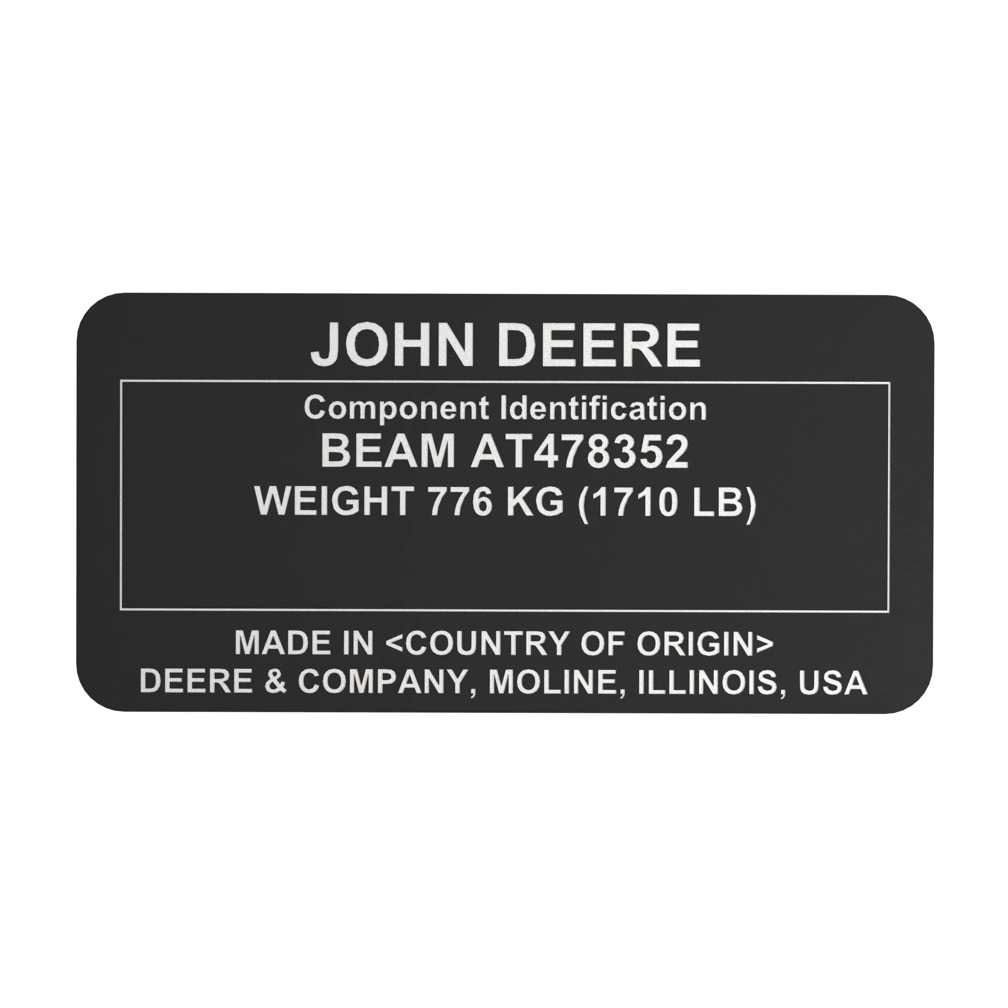 John Deere Identification Plate - T394949