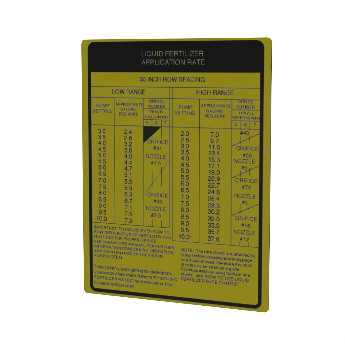 Label, Fertilizer Rate 30" Row