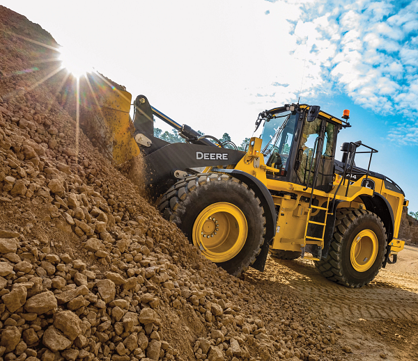 744 X-Tier Wheel Loader moving dirt