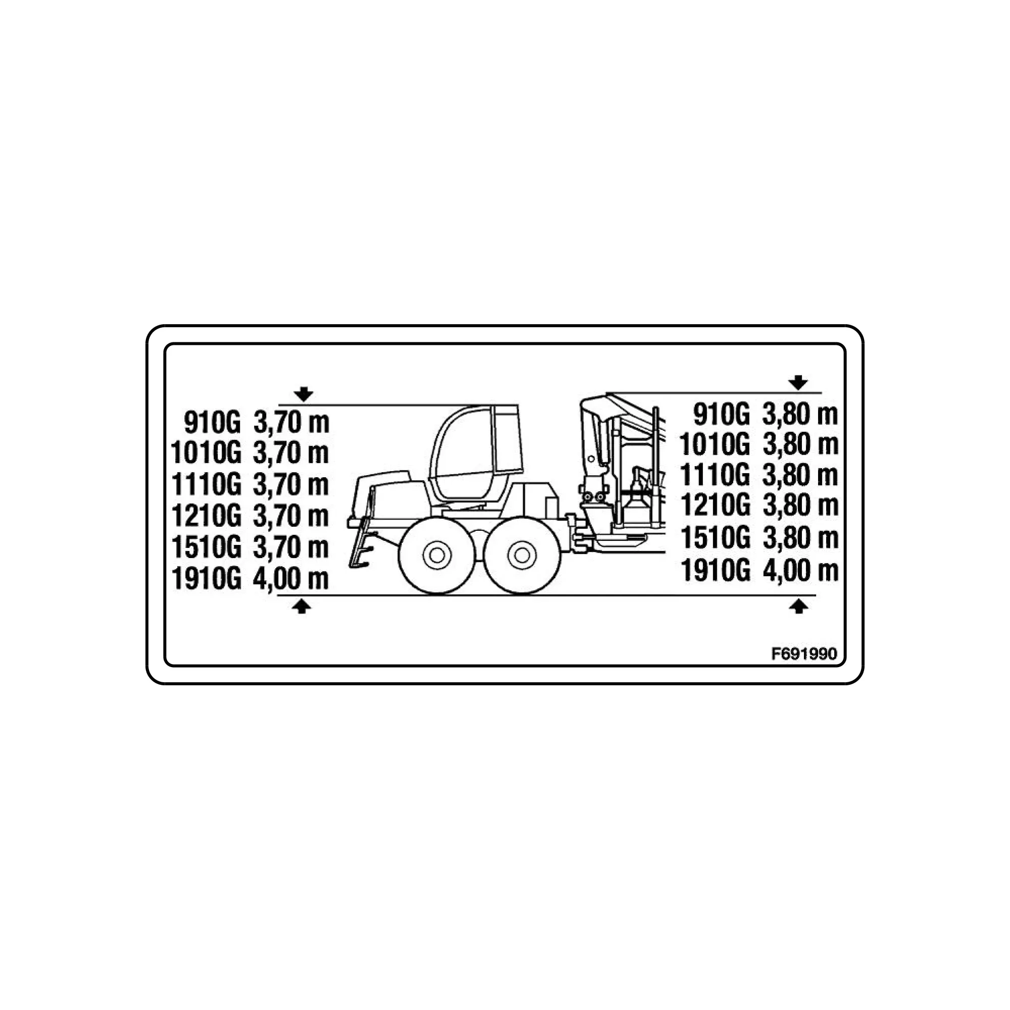 John Deere Dimensions G Model Forwarder Label - F691990