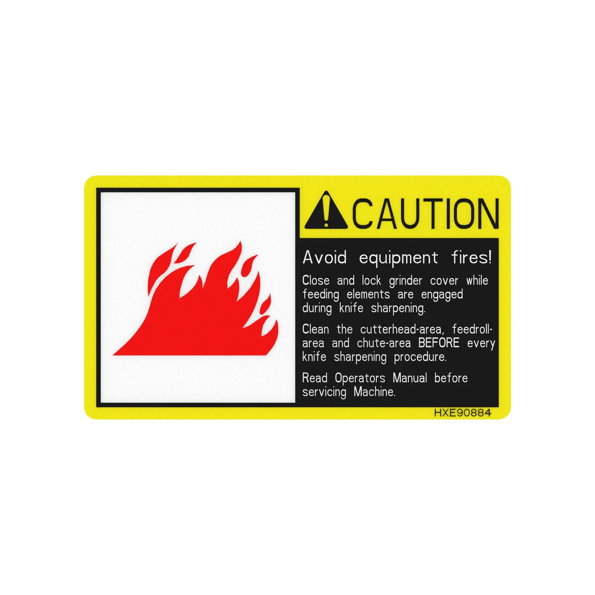 John Deere Safety Sign, Avoid Equipment Fire - HXE90884