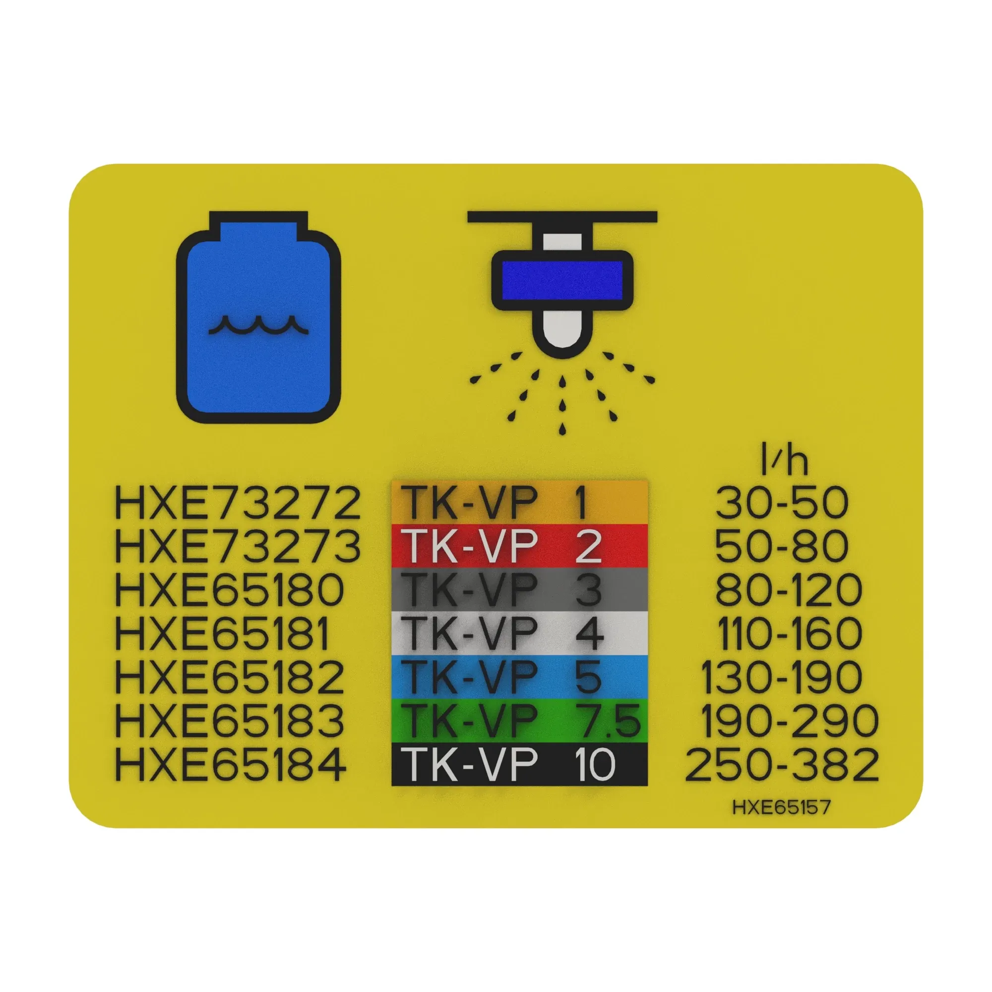 John Deere Nozzle Use Range Label - HXE65157