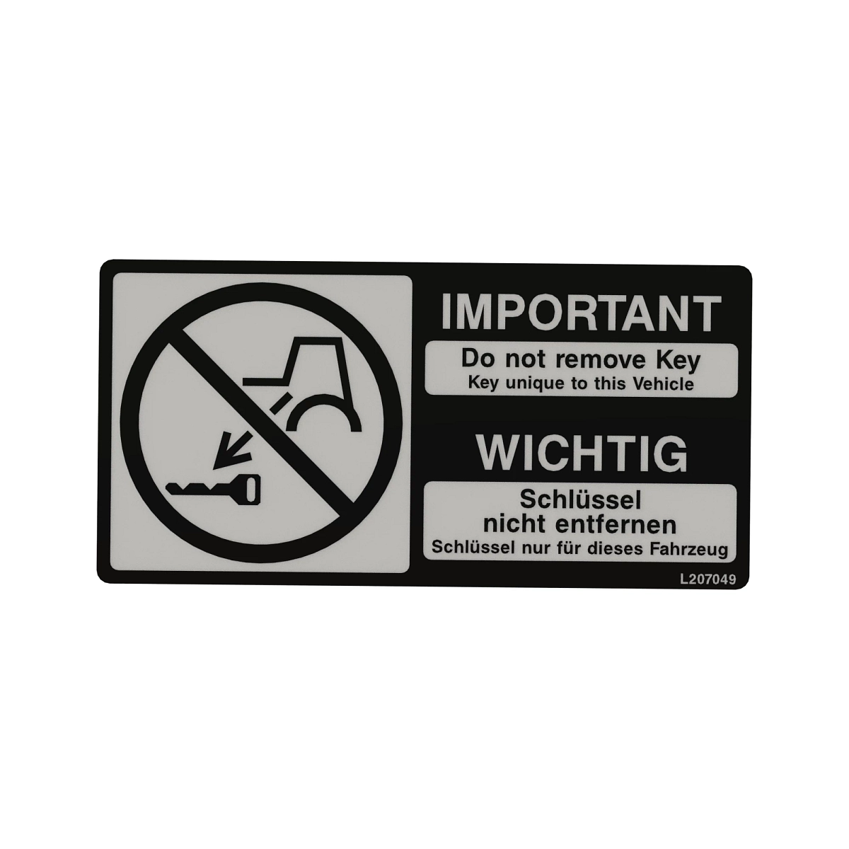 Instruction Plate, Immobilizer Key