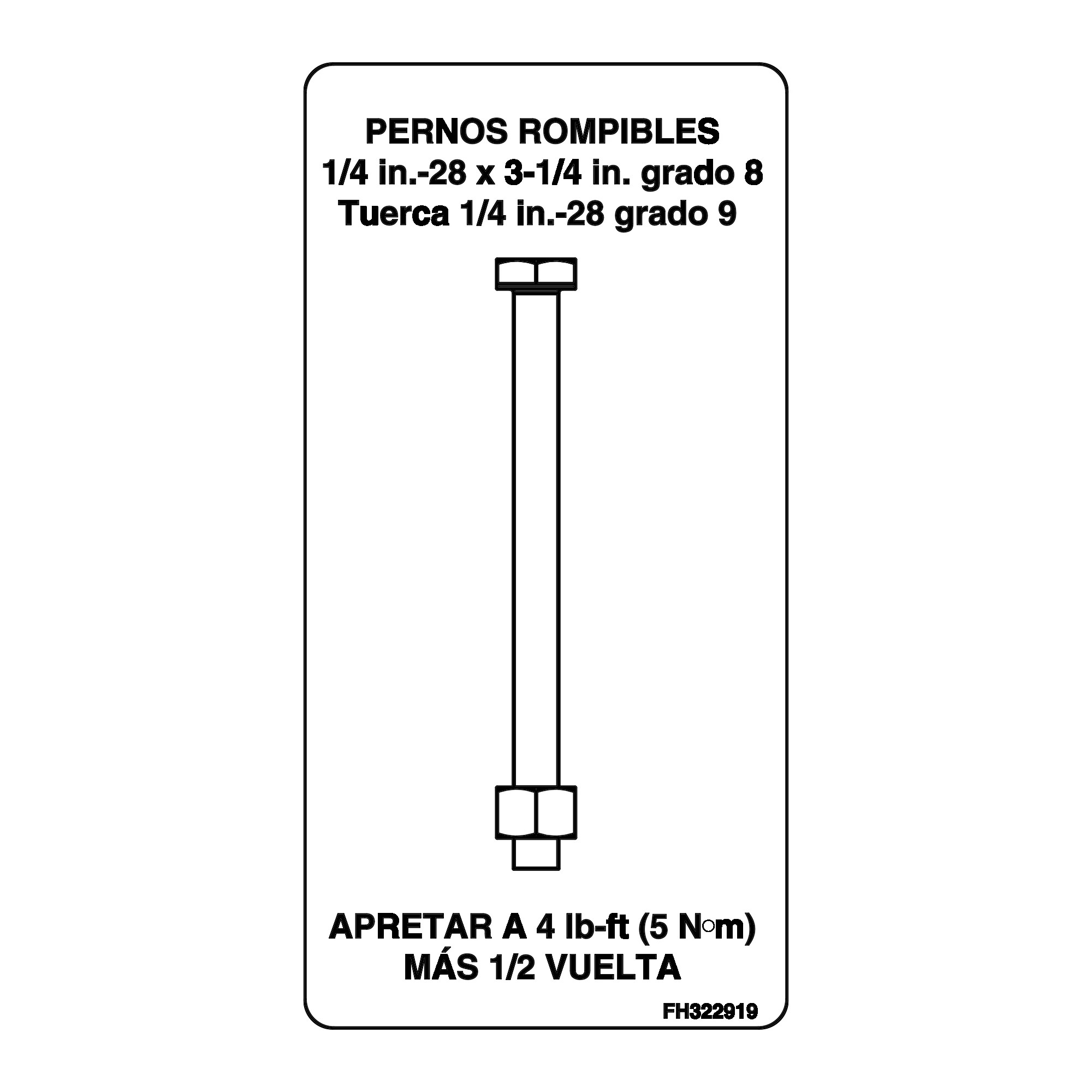 John Deere Shear Bolt Plate, Spanish - FH322919
