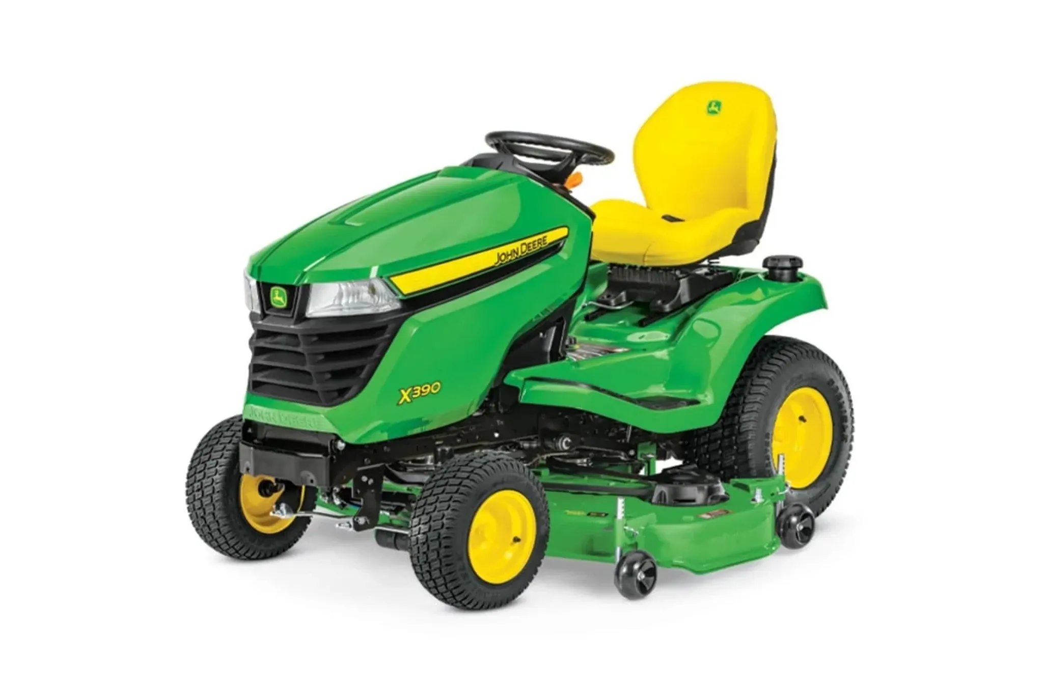 Studio front left view of a X390 Lawn Tractor with 54-inch Deck