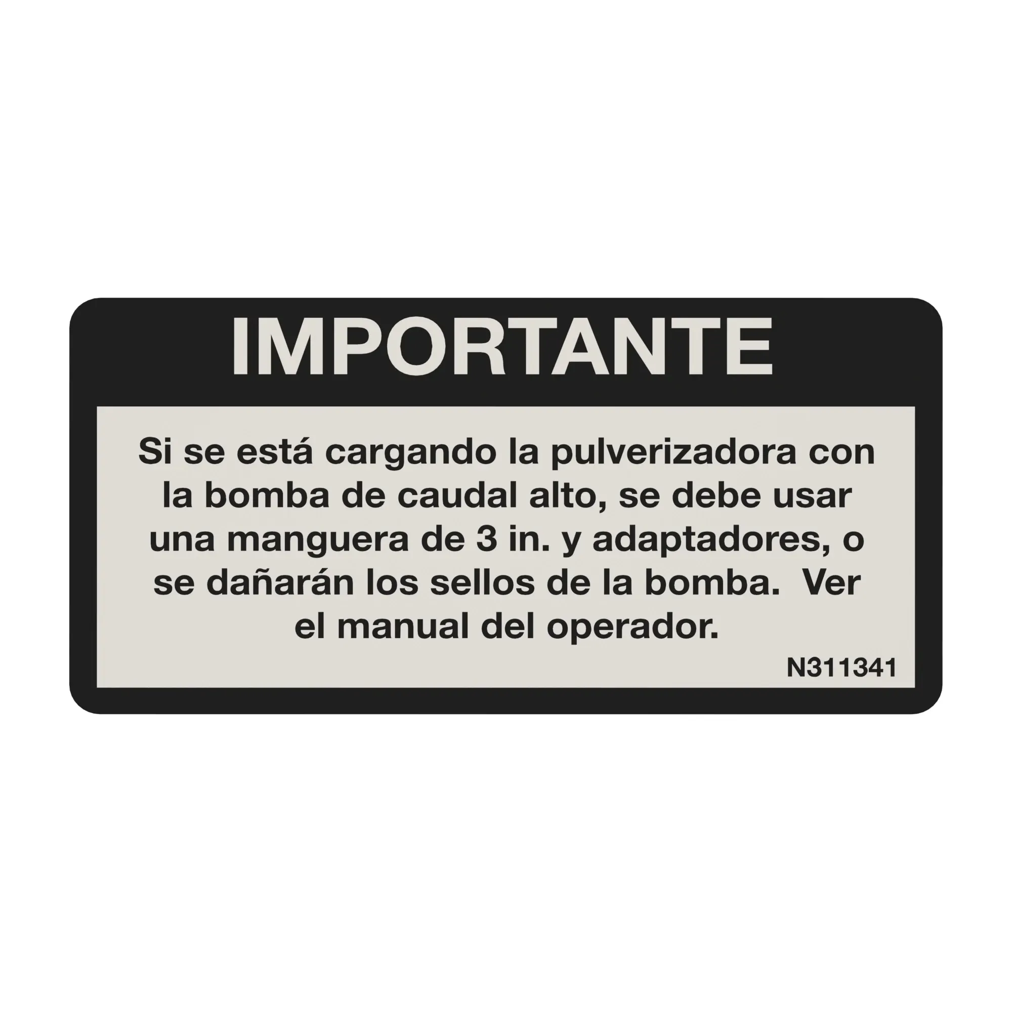 John Deere Safety Sign, Pump Loading Caution, Spanish - N311341
