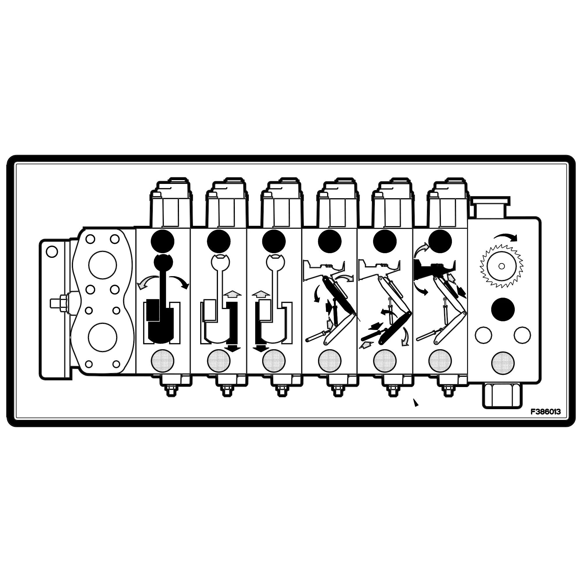 John Deere Main Valve Functions Label - F386013