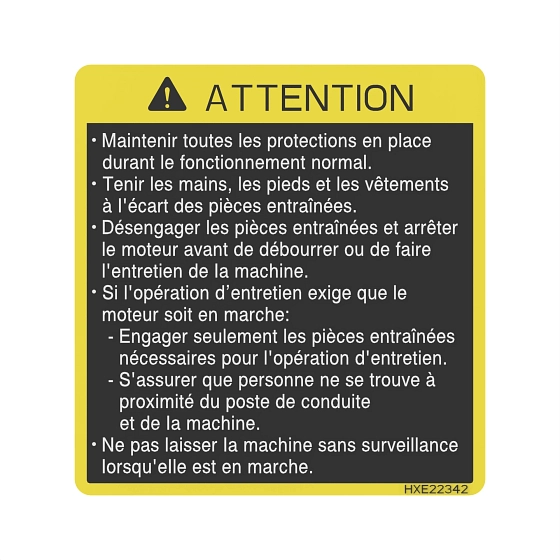 John Deere Caution Label, French - HXE22342