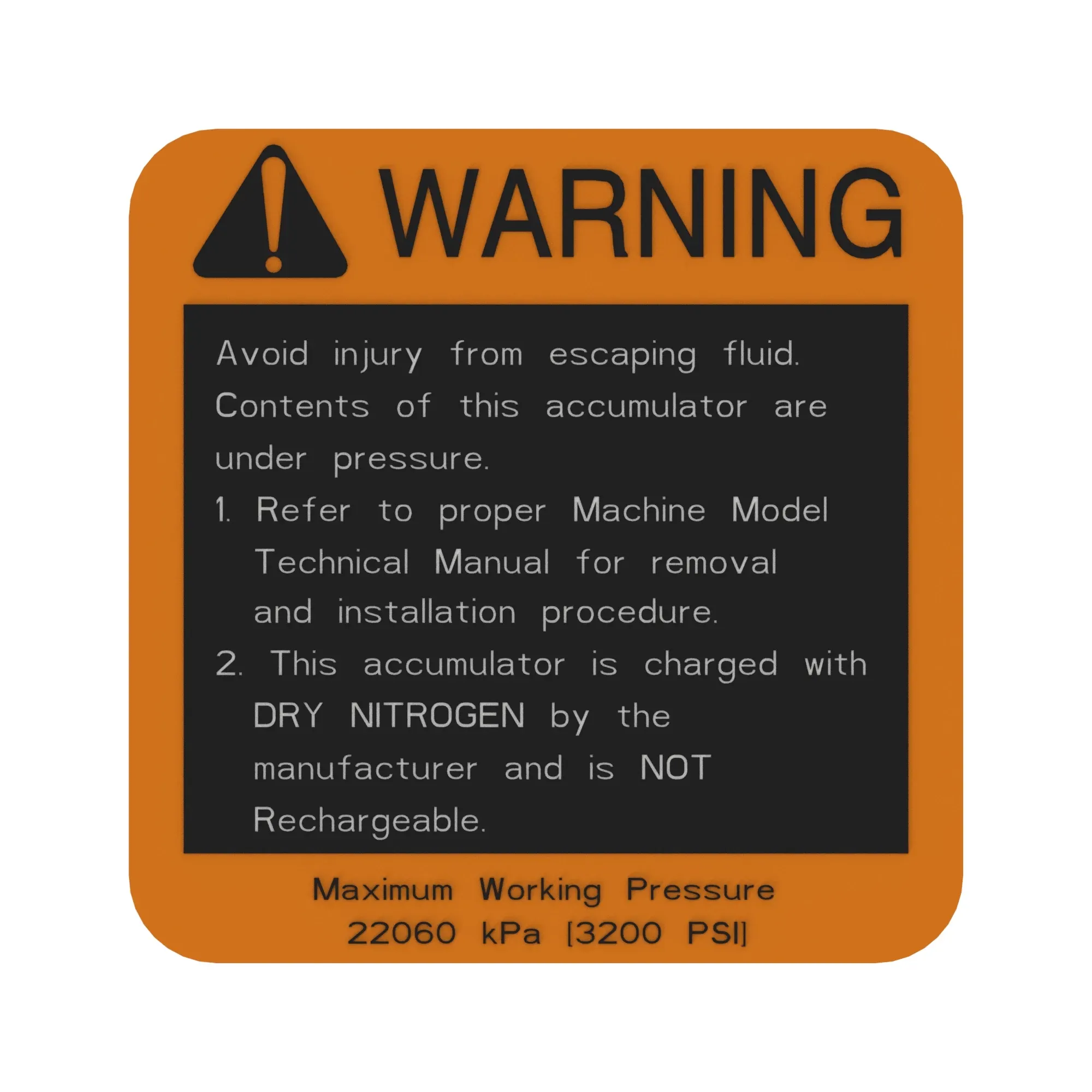 John Deere Safety Sign, Accumulator Warning, Portuguese - T257158