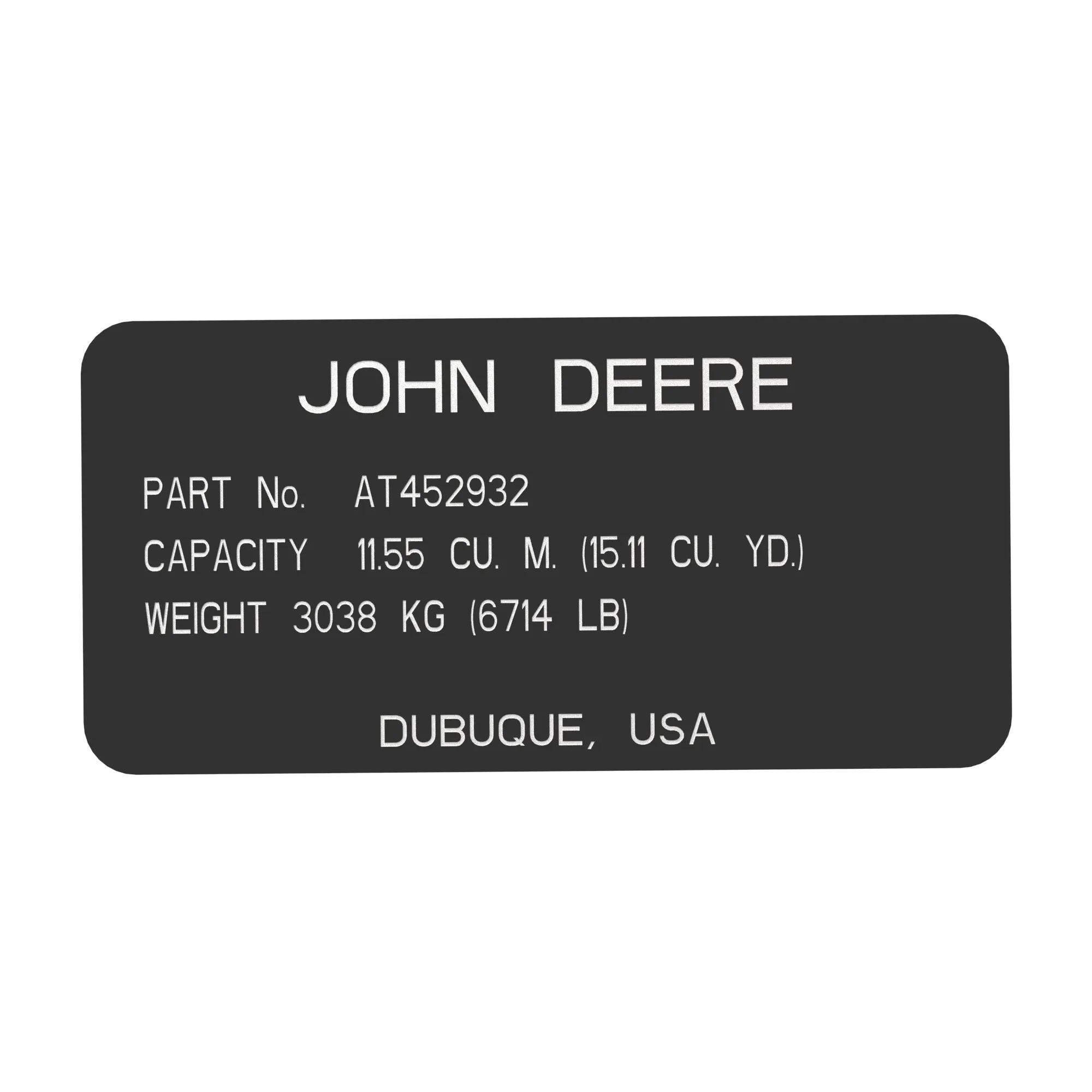 John Deere Identification Plate - T376674