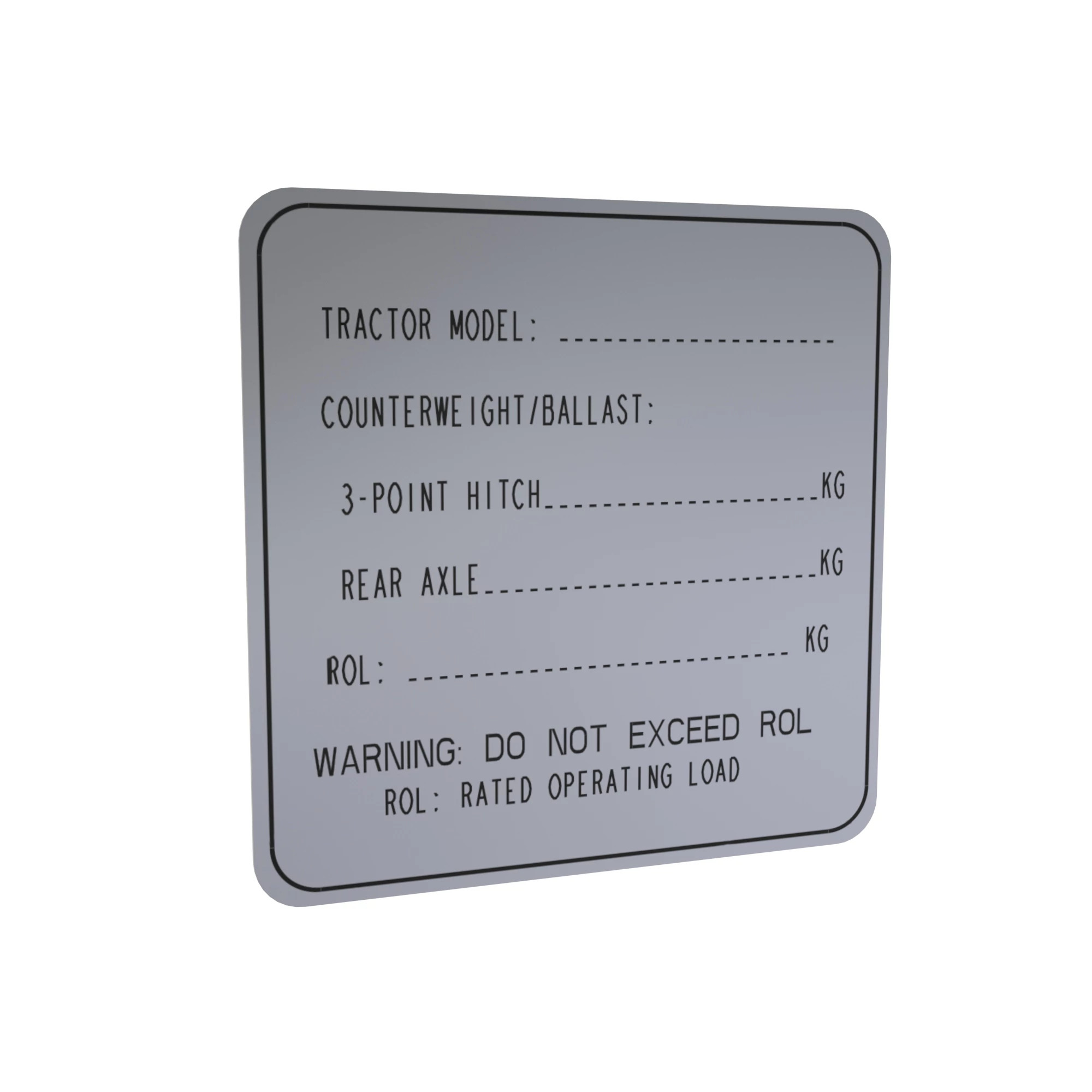 IDENTIFICATION PLATE, LOADER LABEL