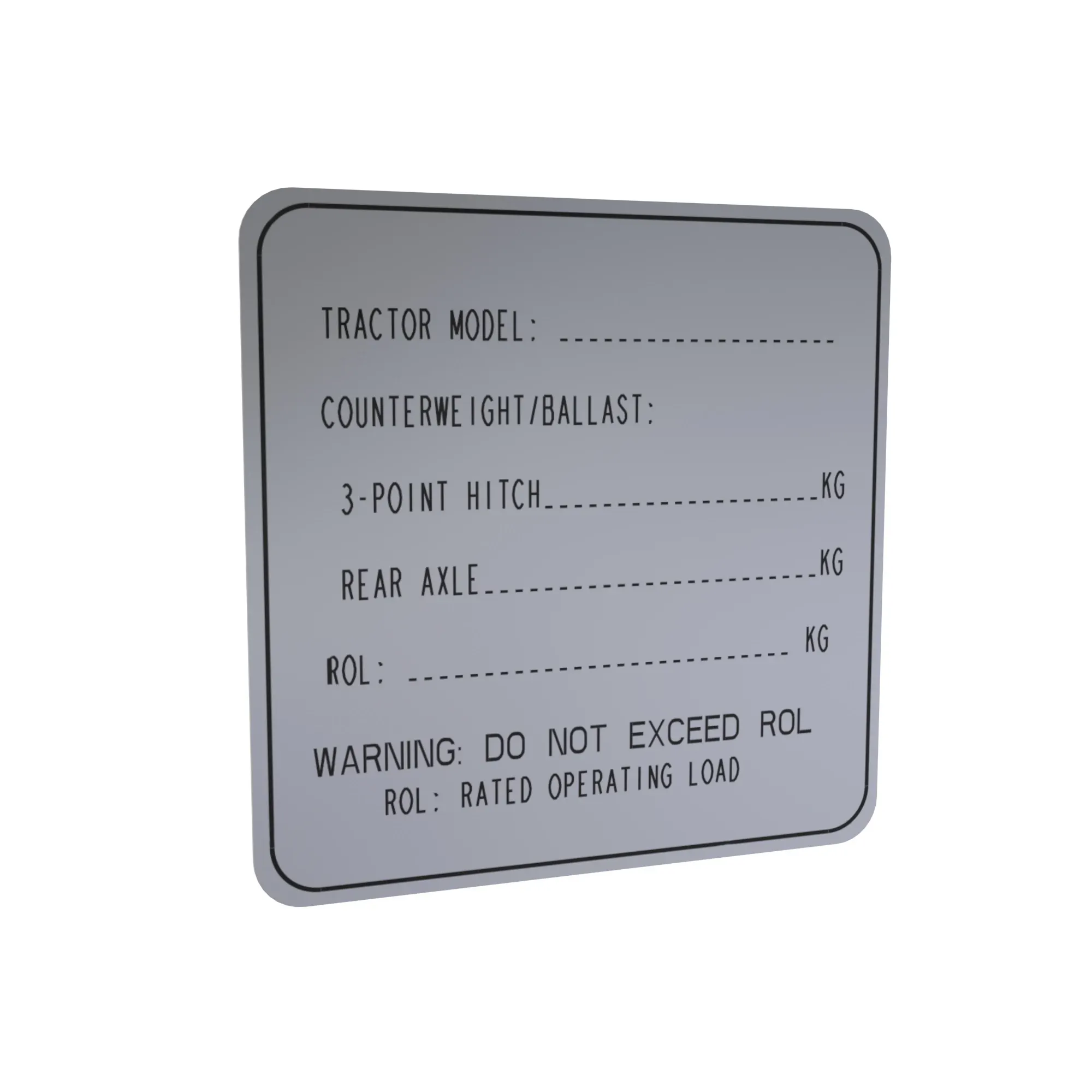 Identification Plate, Loader Label