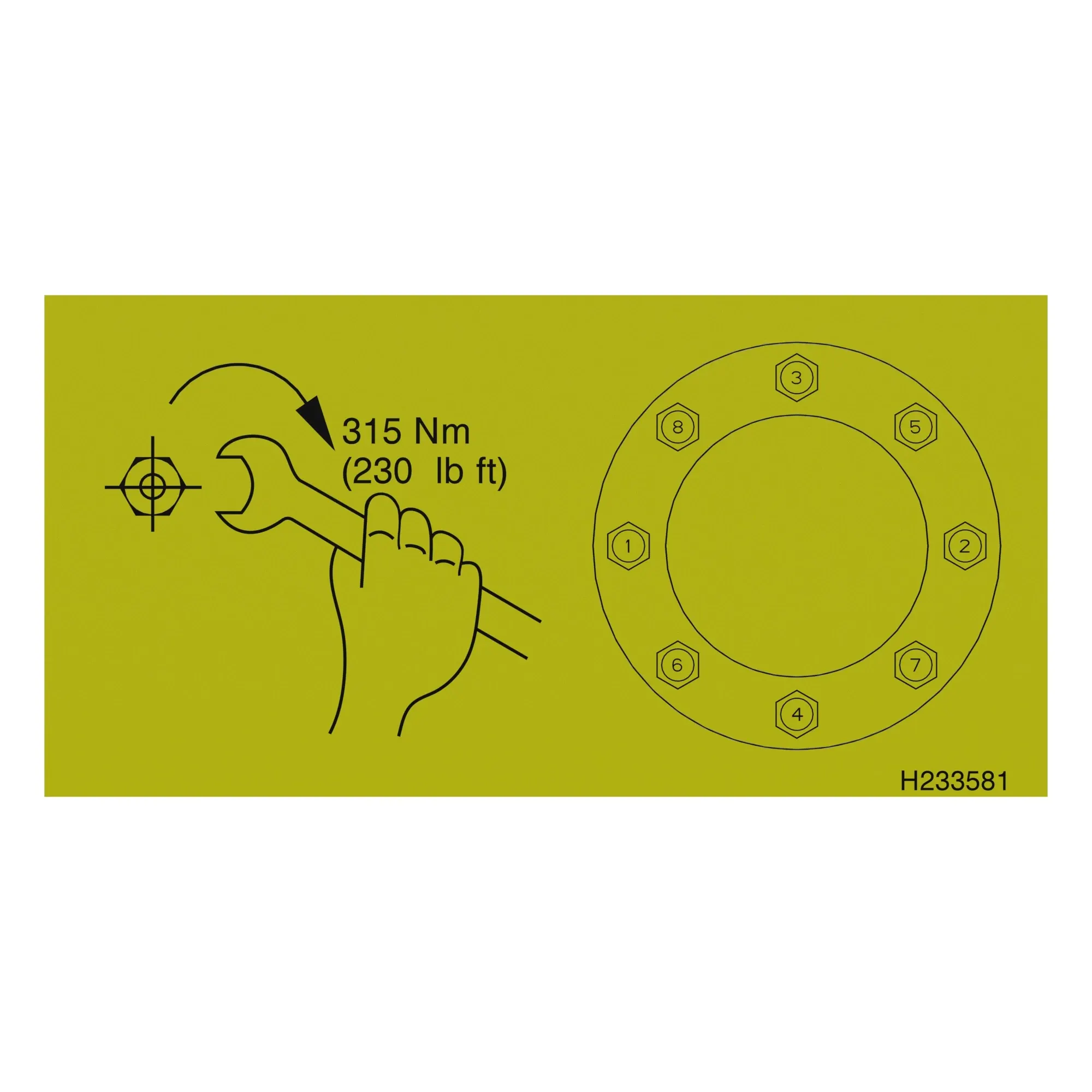 John Deere Wheel Bolt Torque Label - H233581