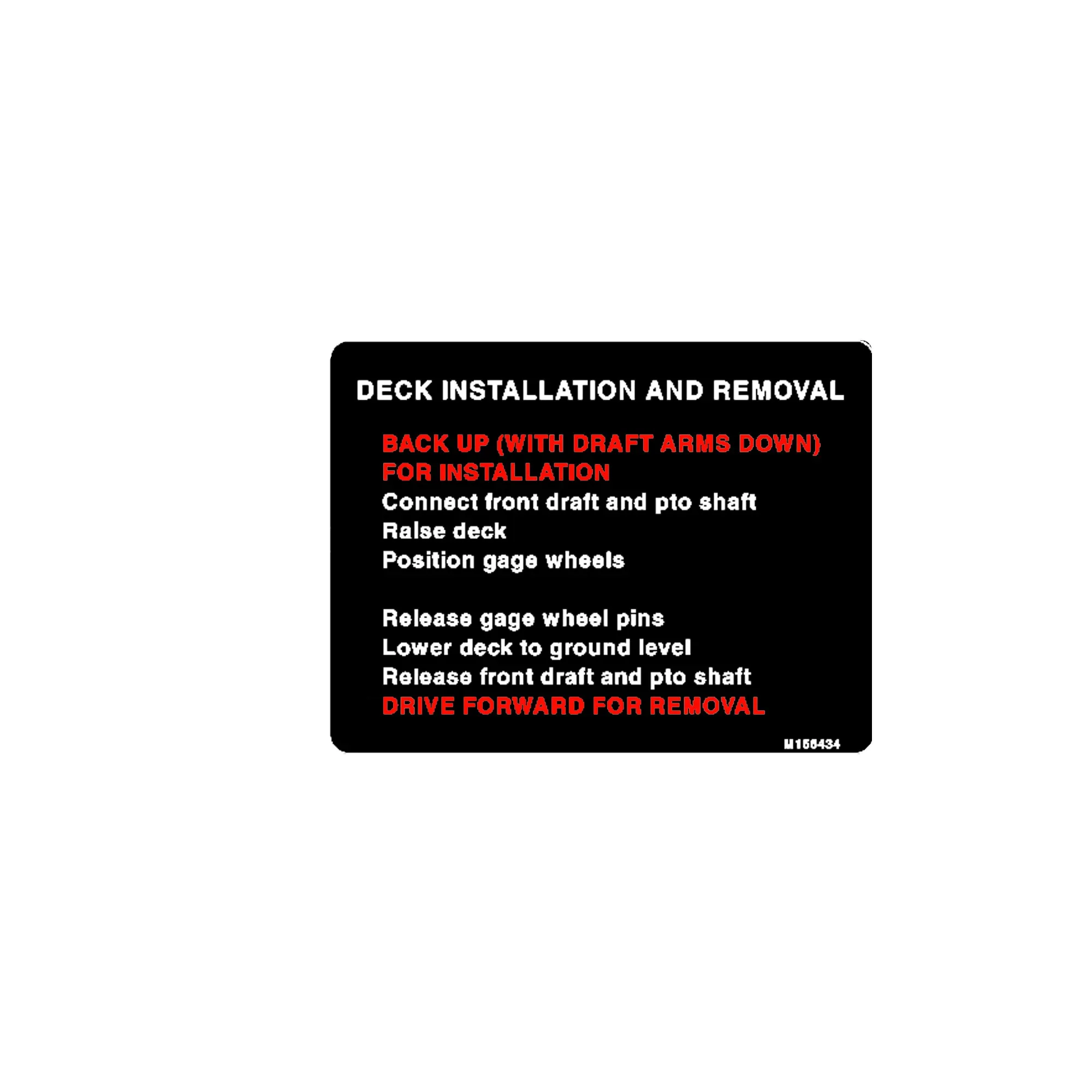 John Deere Deck Installation Label - M156434