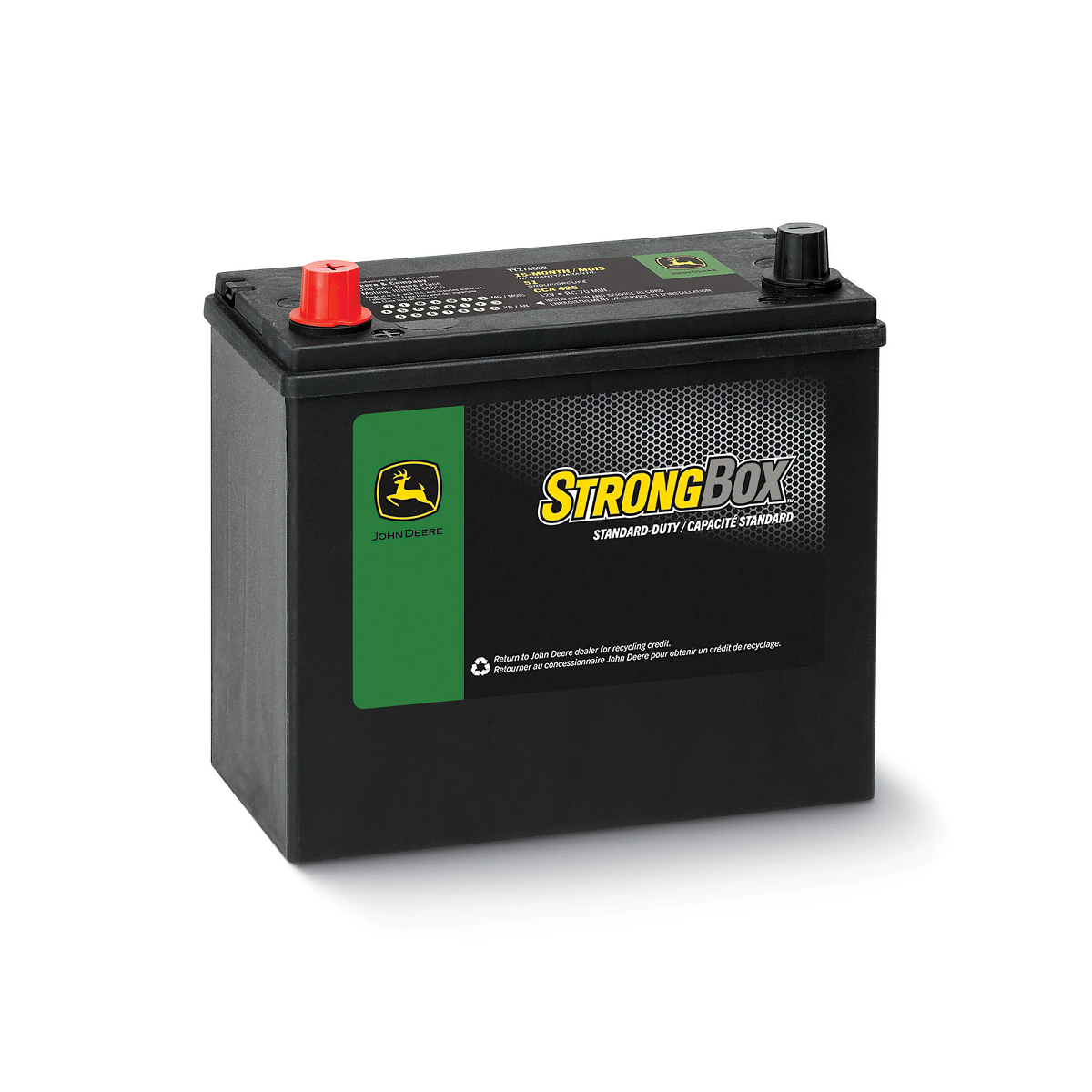 John Deere 12 Volt Battery, Wet Charged, 40 Ah, 425 CCA, 51 BCI - TY27806B