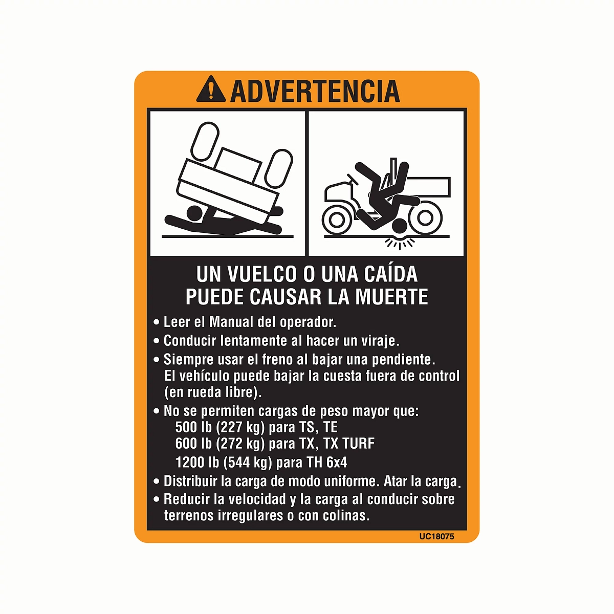 John Deere Spanish Warning Label - UC18075