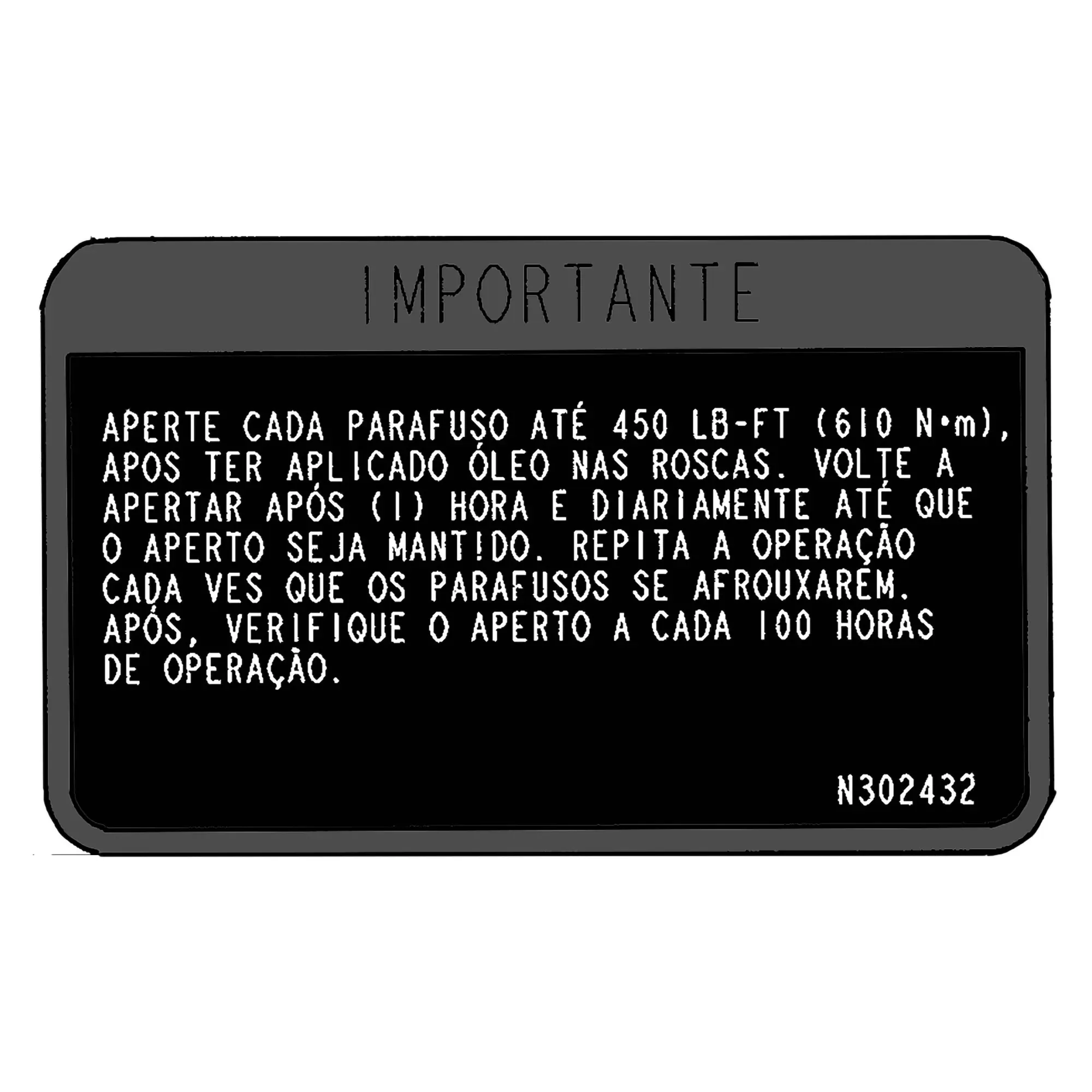John Deere torque Label, Portuguese - N302432