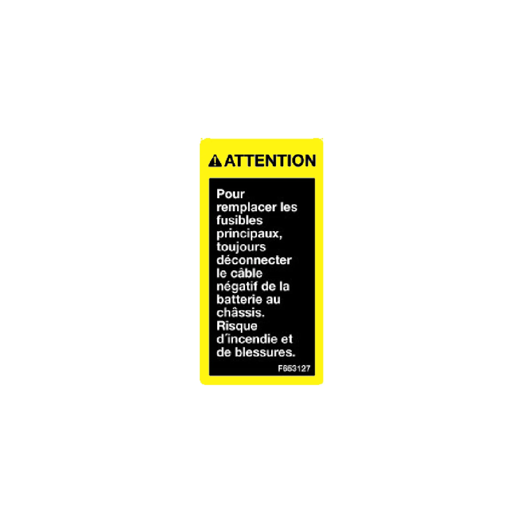 John Deere Battery Disconnect Label, French - F653127