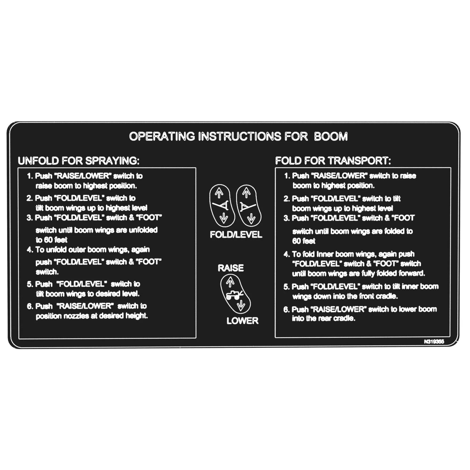 John Deere Boom Fold Instruction Label - N319355