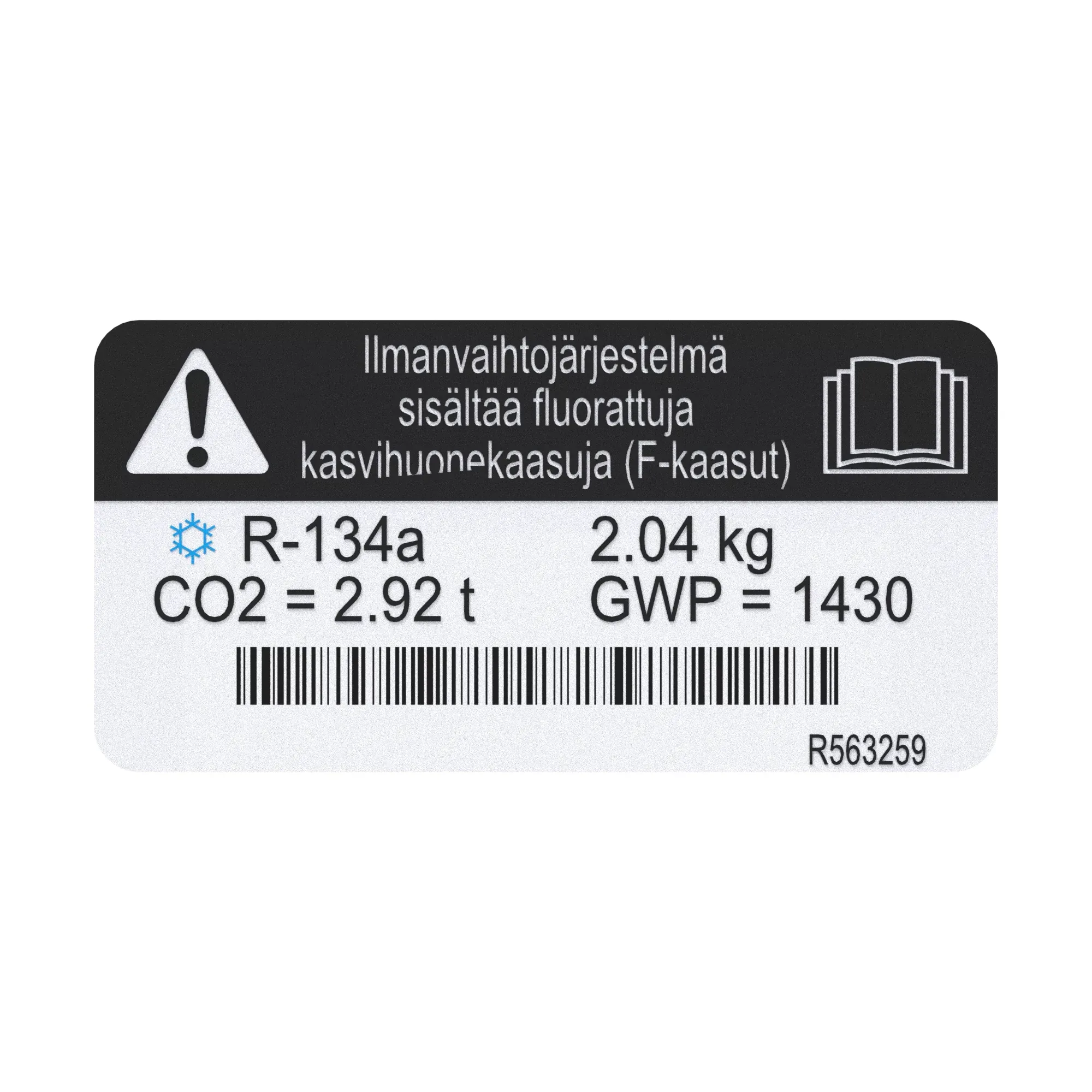 John Deere F Gas Label, Finnish - R563259