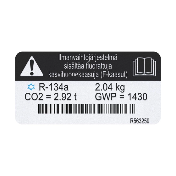John Deere F Gas Label, Finnish - R563259