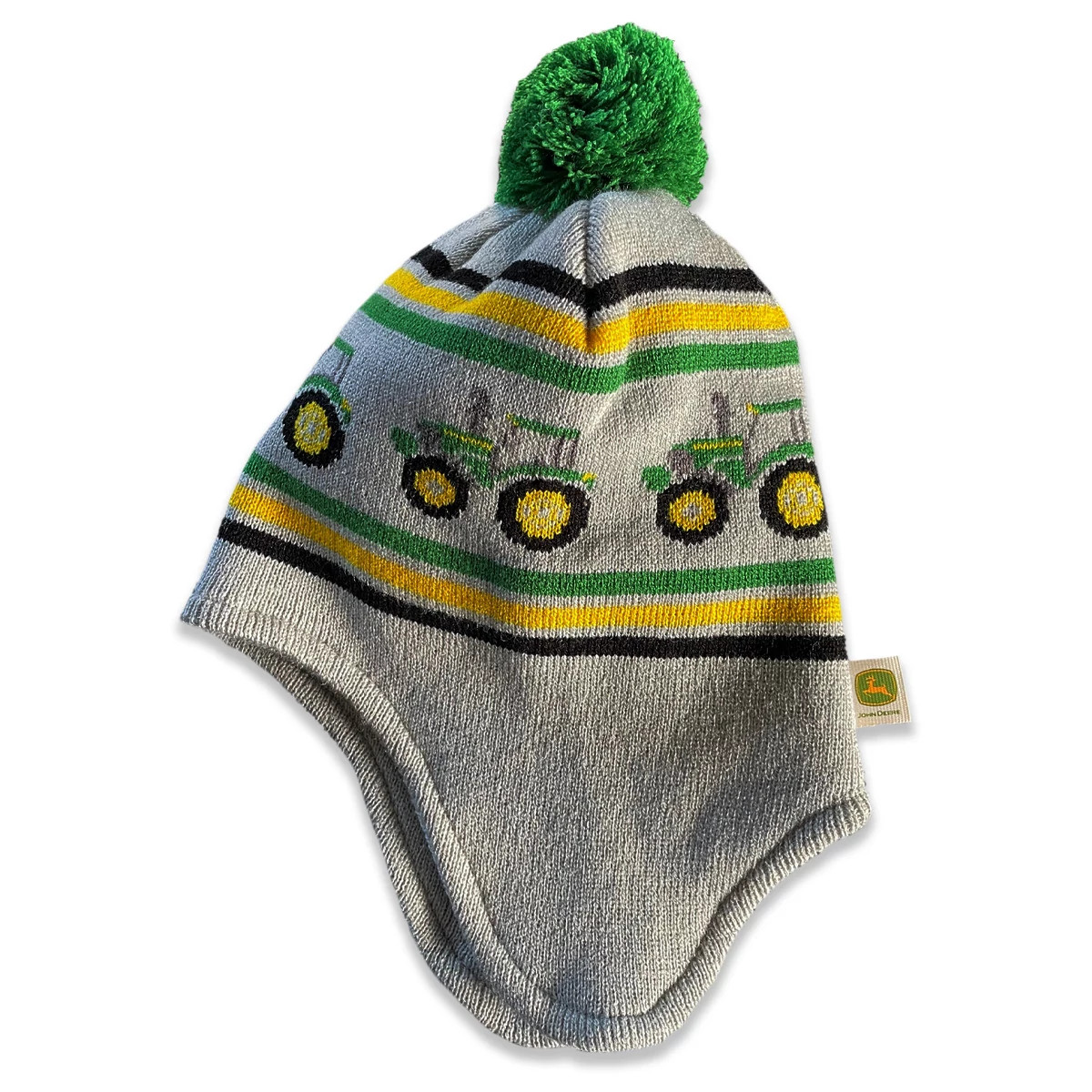 Toddler Tractor Pom Beanie with Ear Flaps - Gray