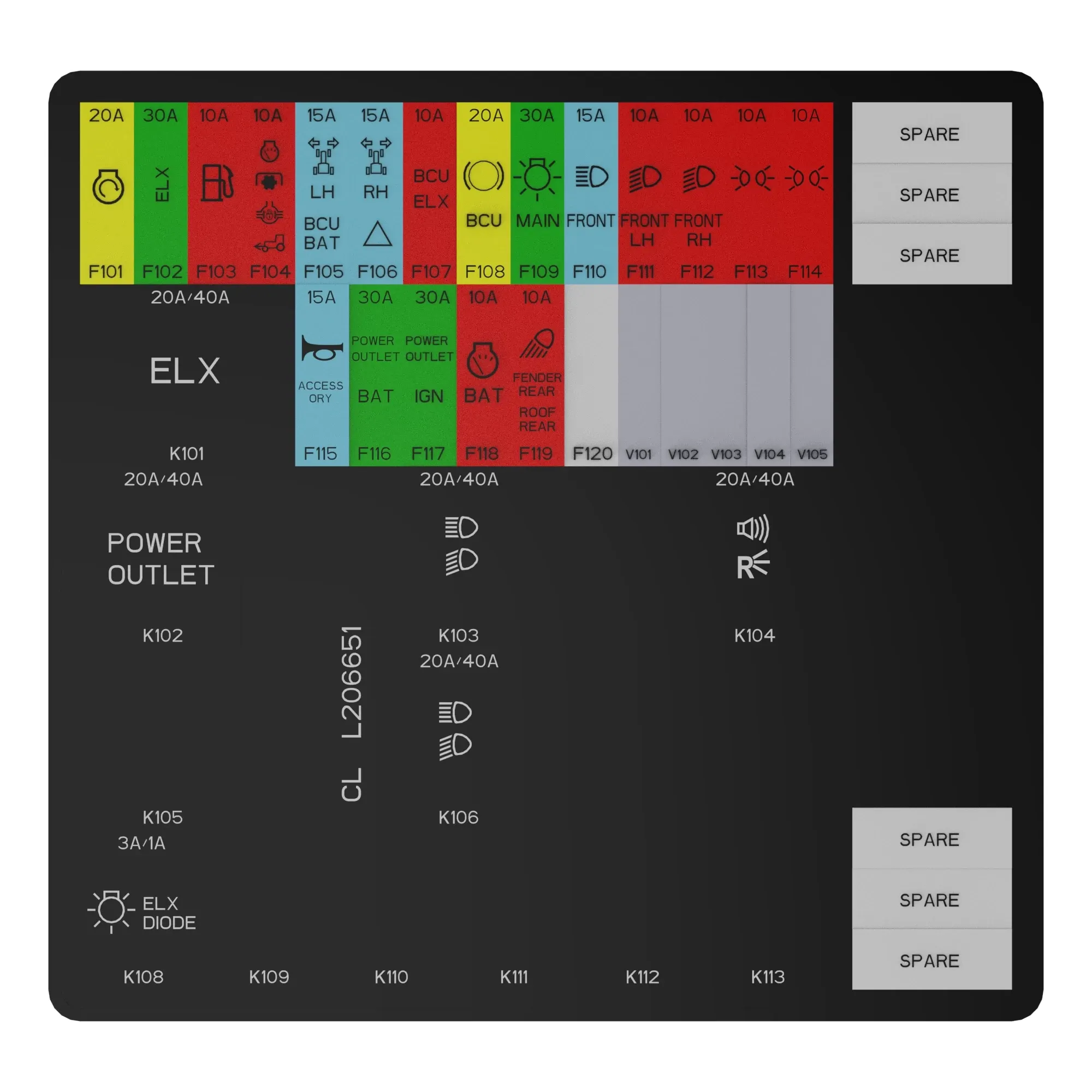 John Deere Fuse Box Label, Brazil - L206651
