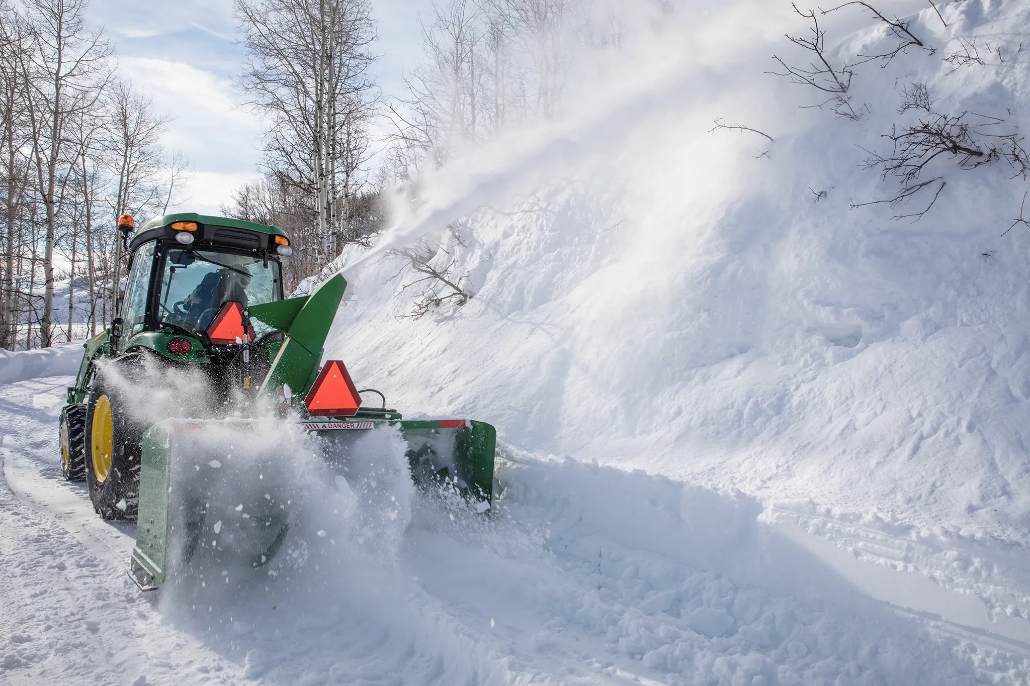 Blowing snow using a SB1184 Snowblower on 4066R Tractor