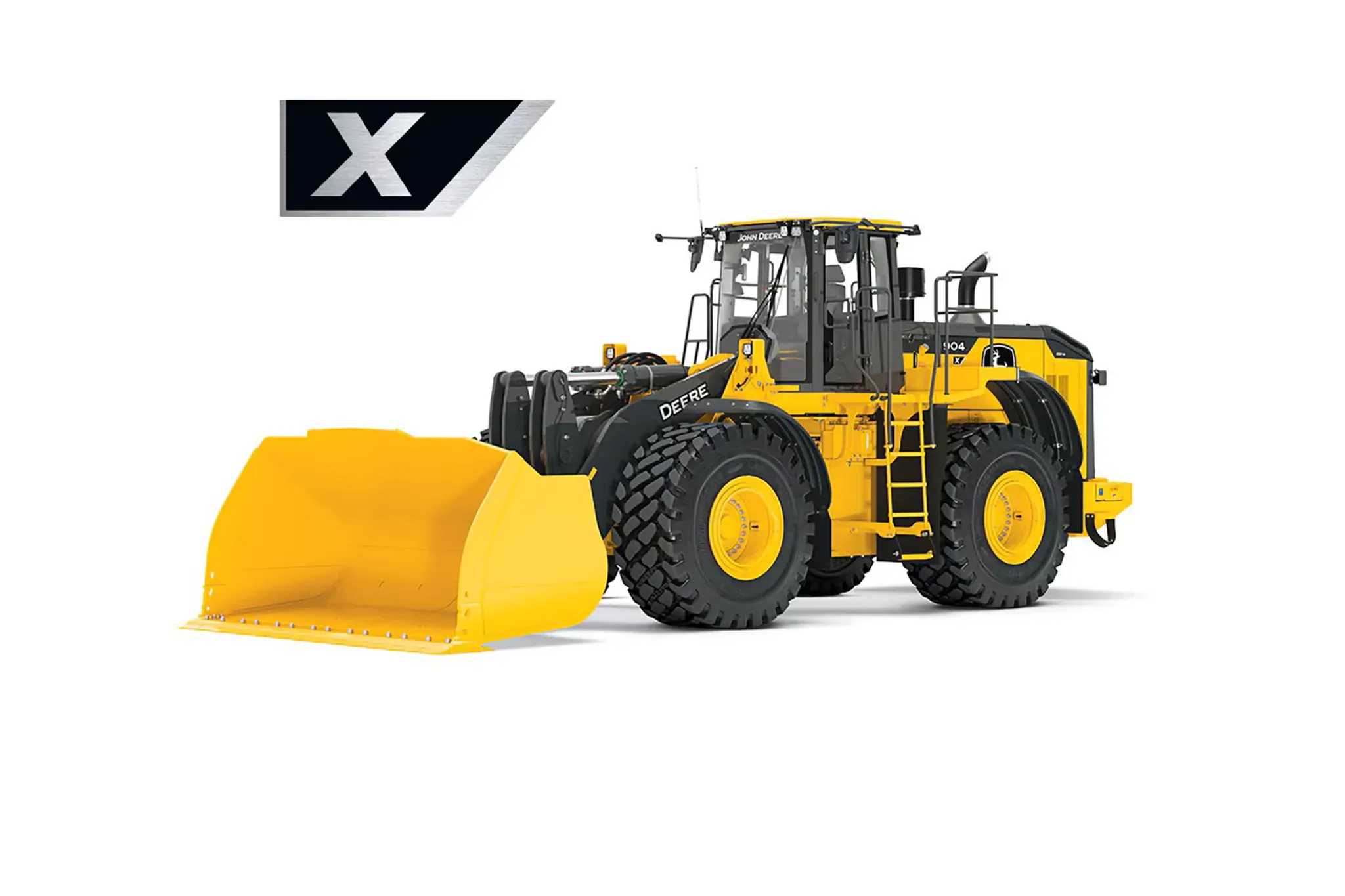 Studio image with a front left view of a 904X Wheel Loader
