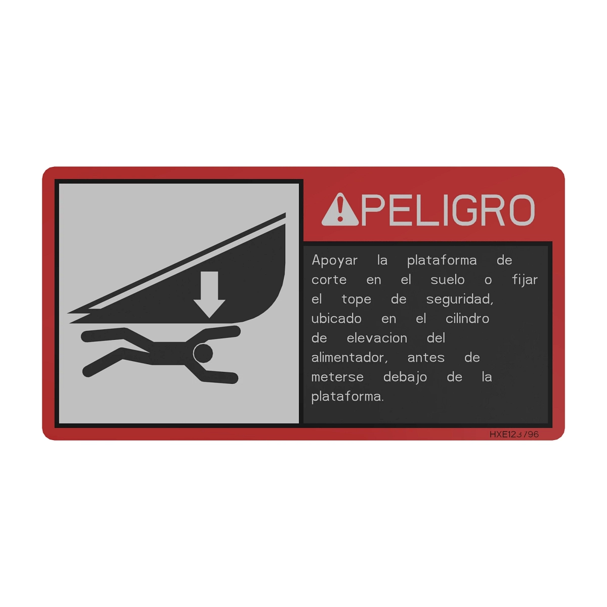 John Deere Spanish Header Danger Sign - HXE123796