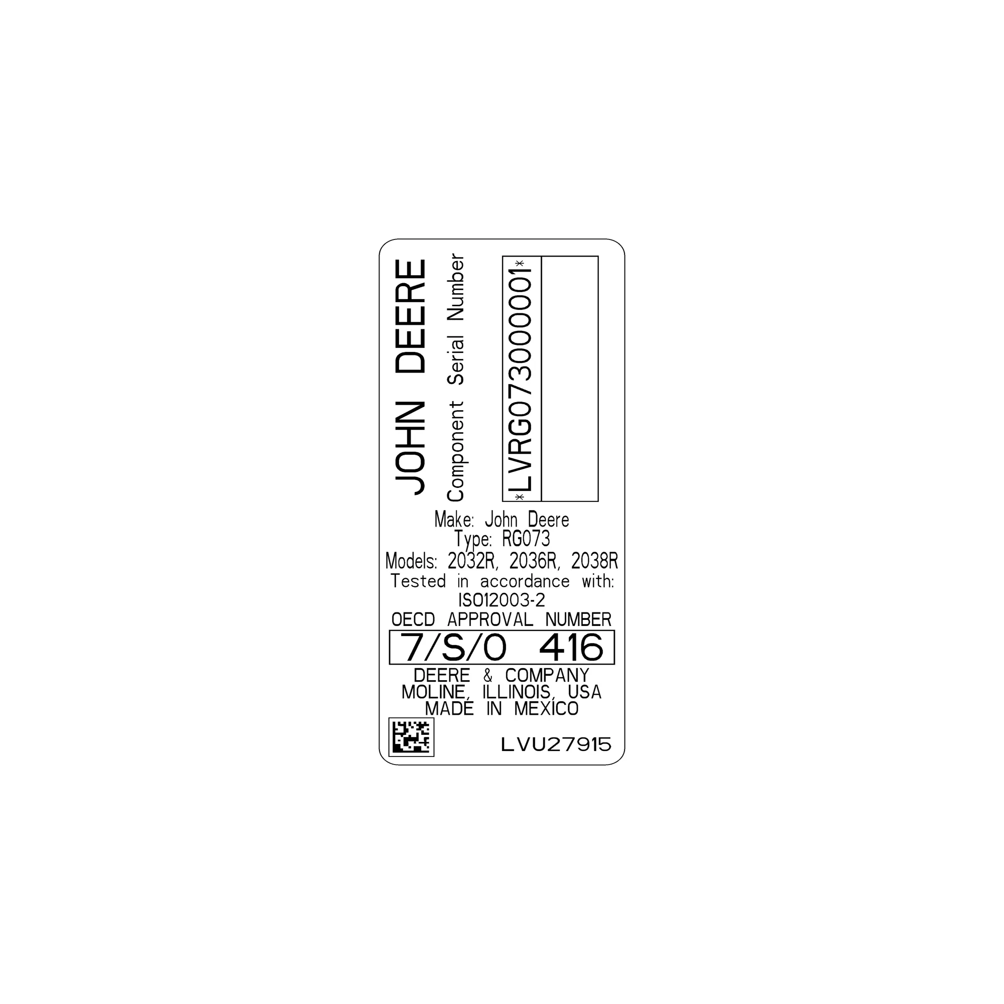 John Deere Label - LVU27915