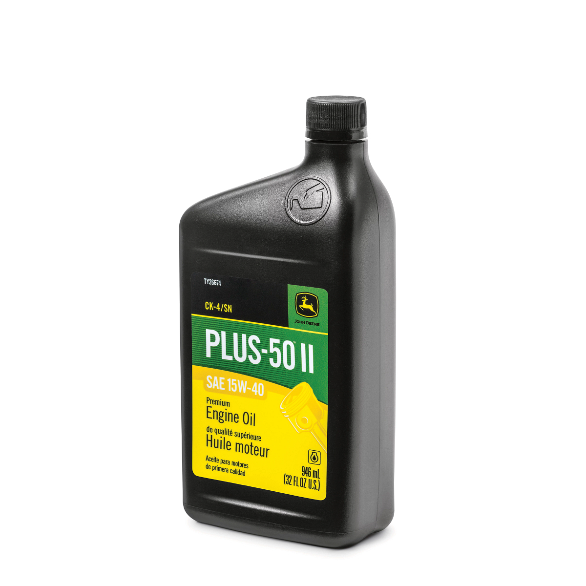 John Deere Premium Engine Oil, Plus-50™ II, SAE 15W-40, API CK4/SN, 946 ml (32 Fluid Oz) - TY26674