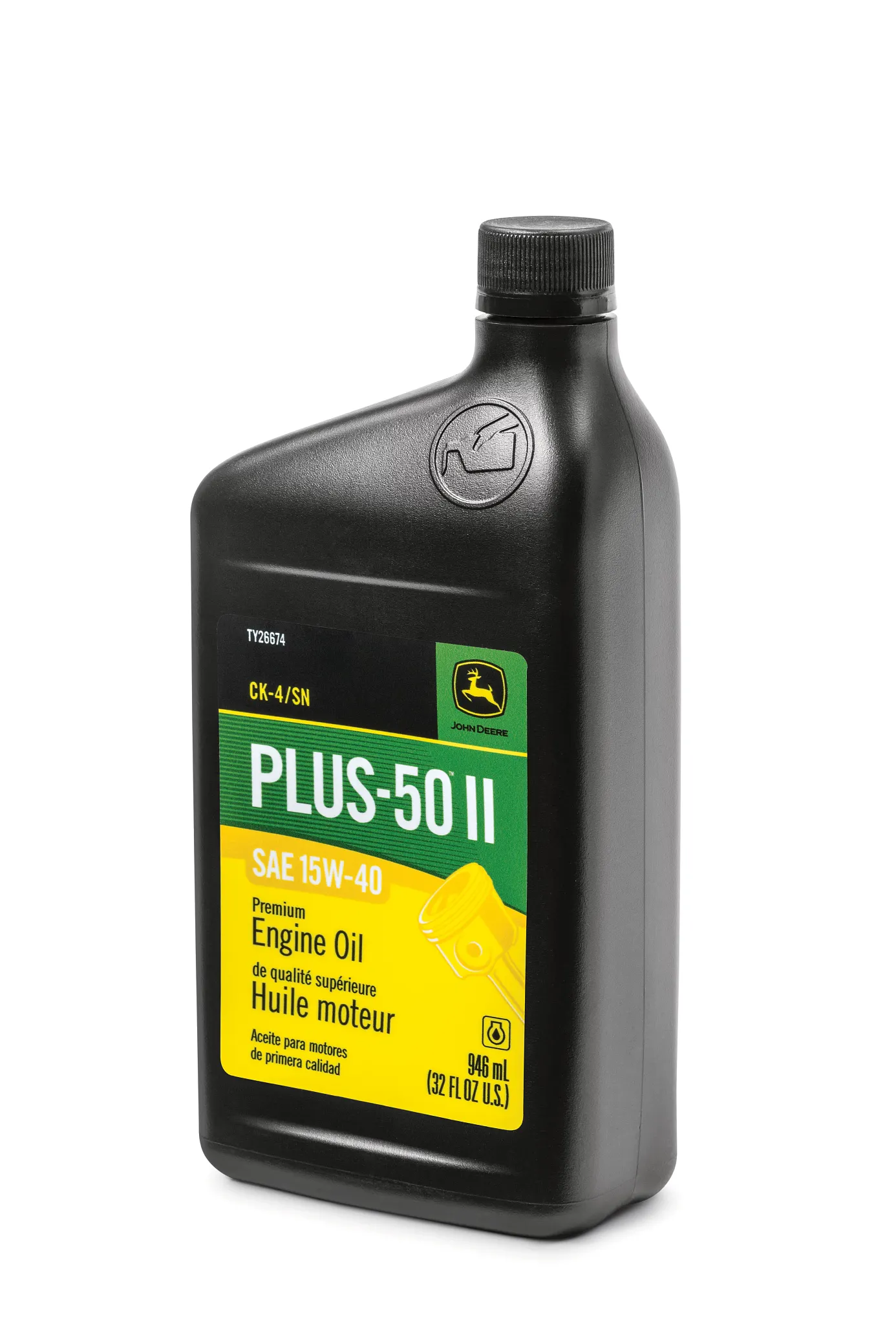 John Deere Premium Engine Oil, Plus-50™ II, SAE 15W-40, API CK4/SN, 946 ml (32 Fluid Oz) - TY26674