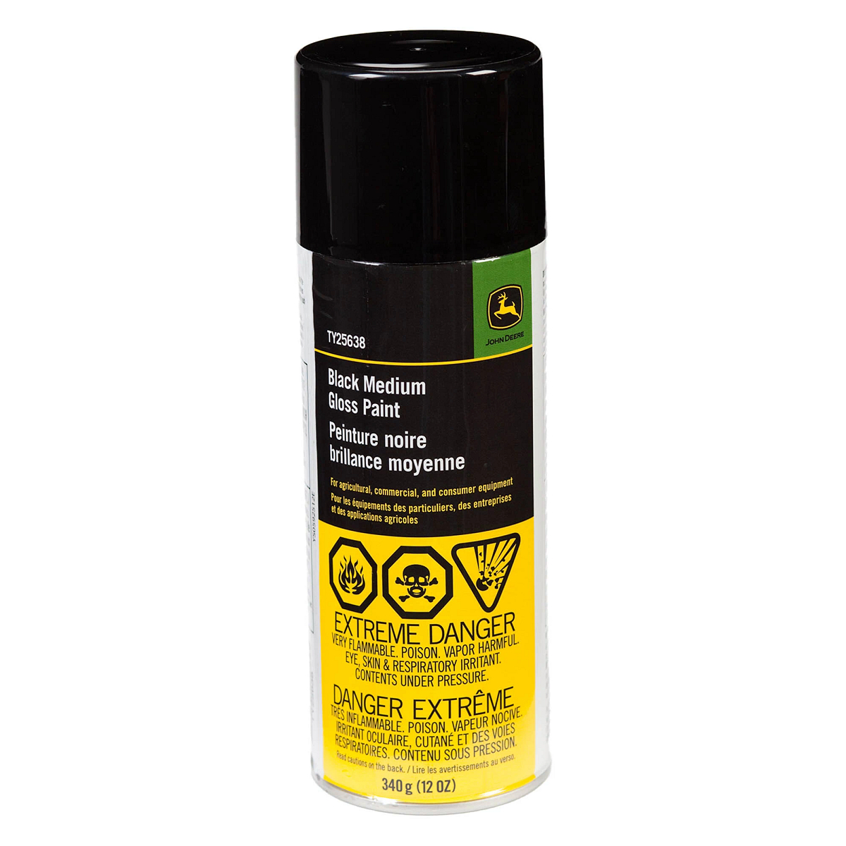 John Deere Ag and Turf Black Medium Gloss Spray Paint, 340 gram (12 Oz) Aerosol - TY25638