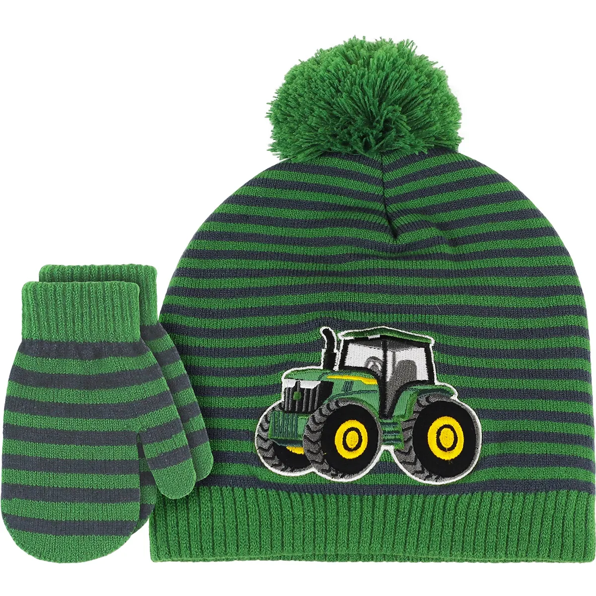 Toddler Tractor Pom Beanie Set