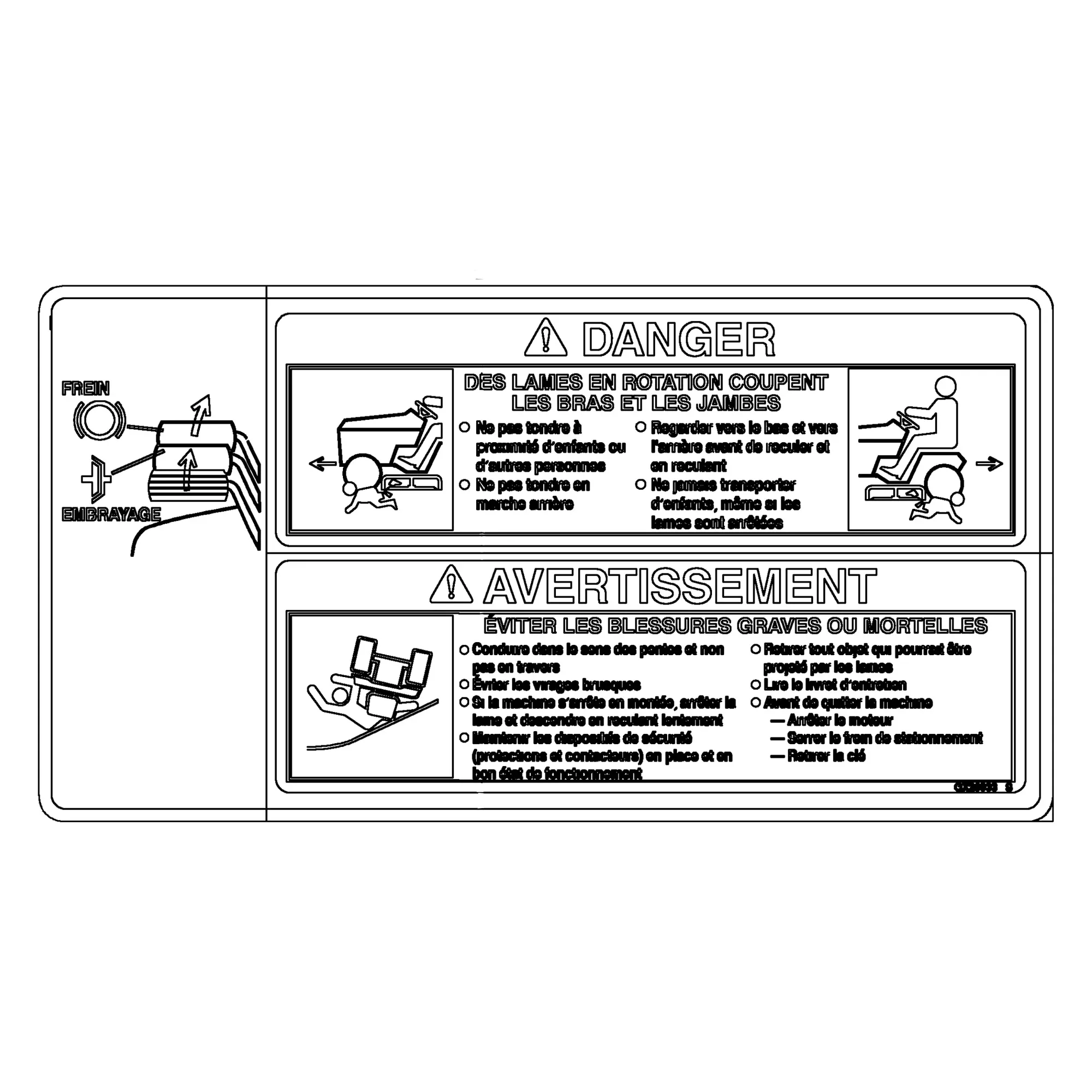 John Deere Warning and Dangel Label, French, Canadian - GX20933