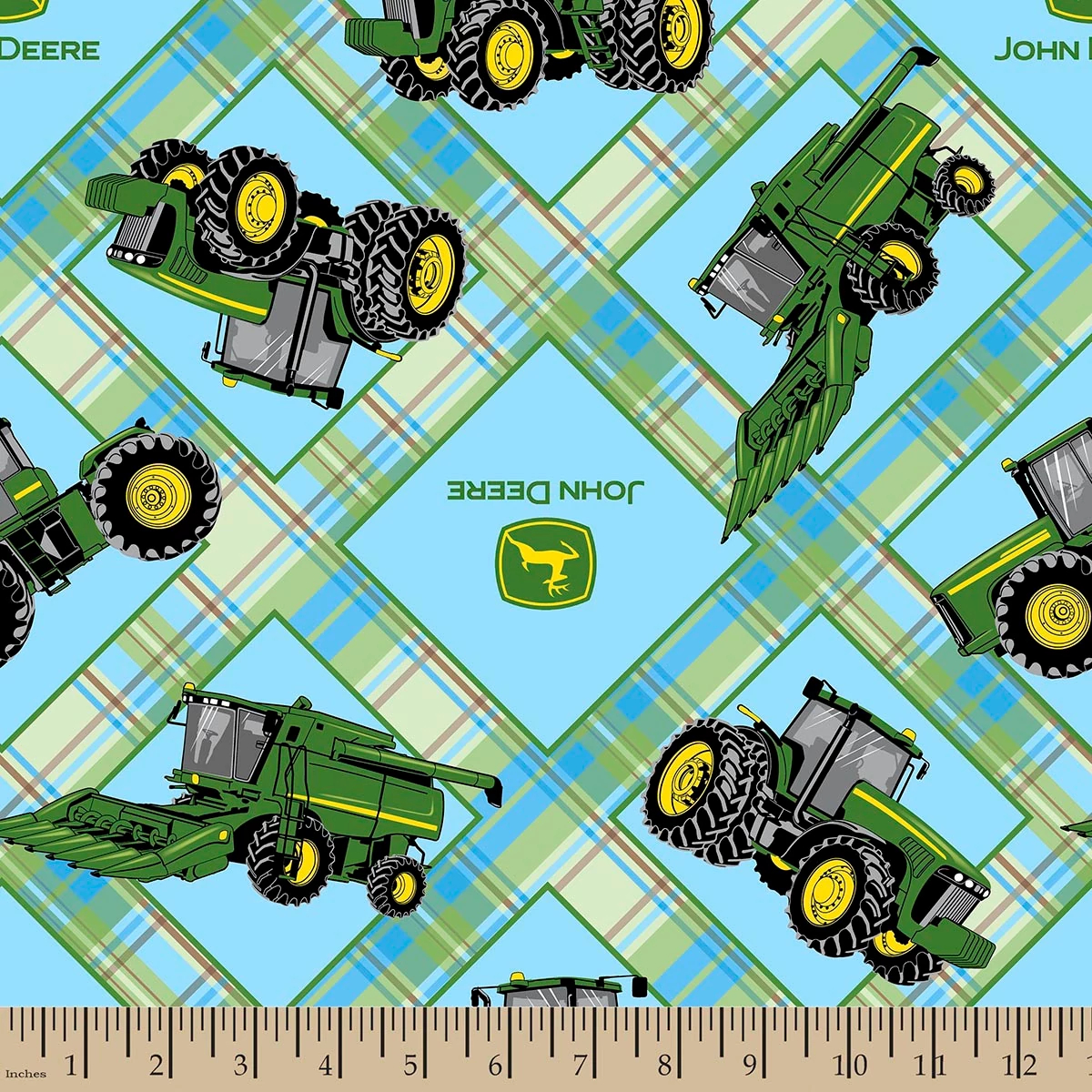 Plaid with Combines and Tractors- 2 Yard Fabric