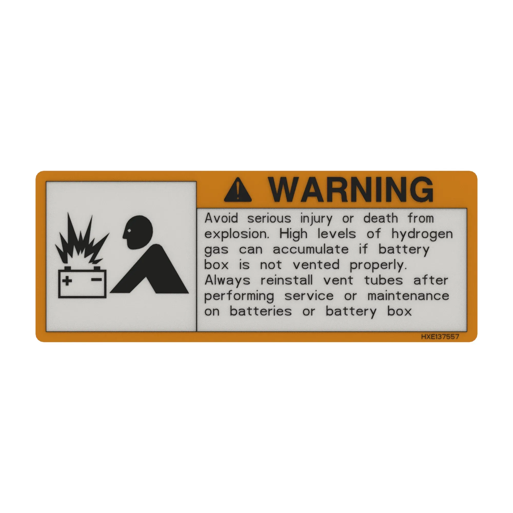 John Deere Label, Battery Box, Warning - HXE137557