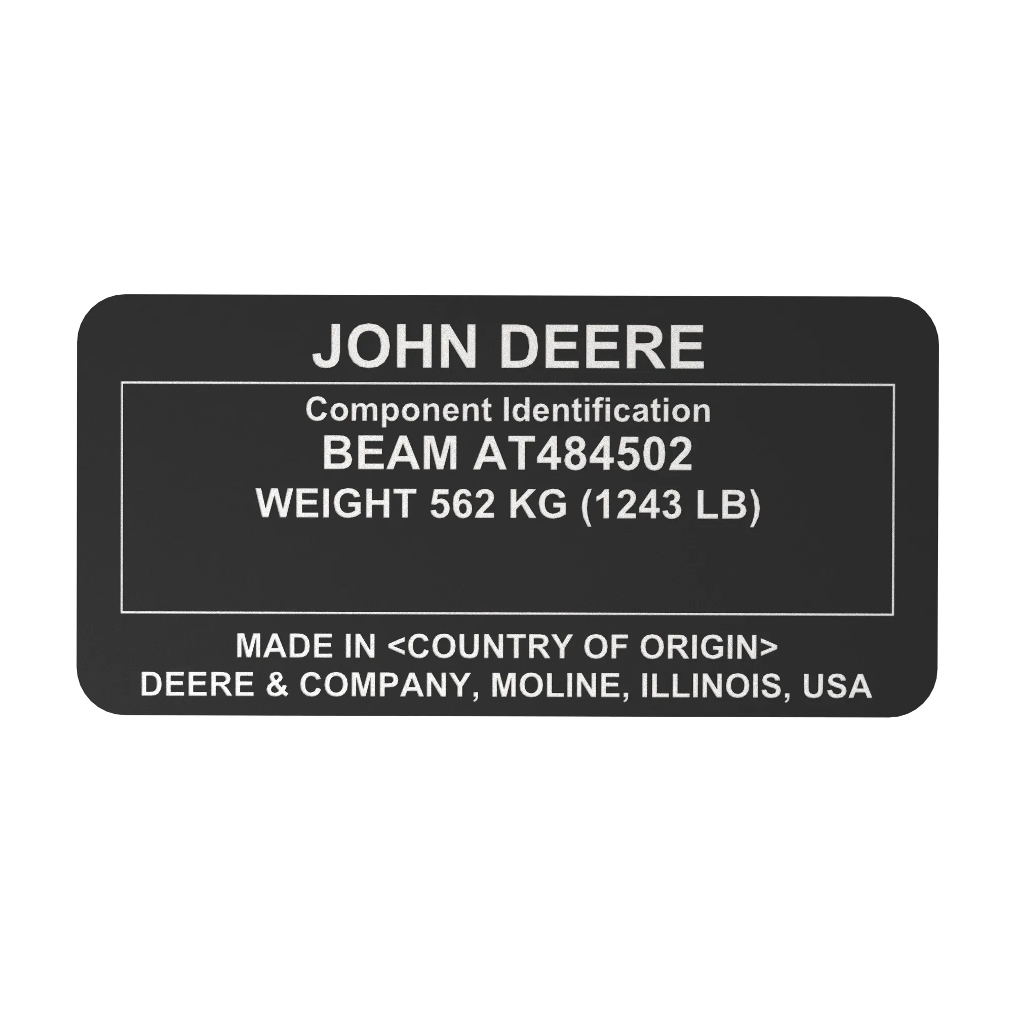 John Deere Identification Plate - T401664