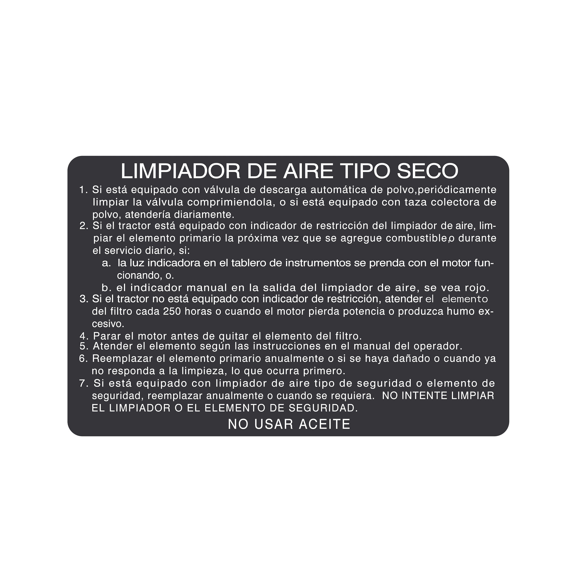 LABEL, DRY AIR CLEANER, SPANISH