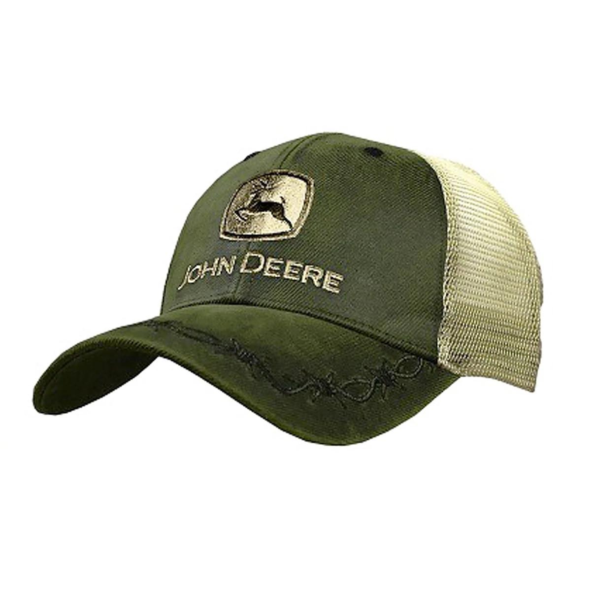 "Men's Olive Oilskin Barbwire Front Cap"