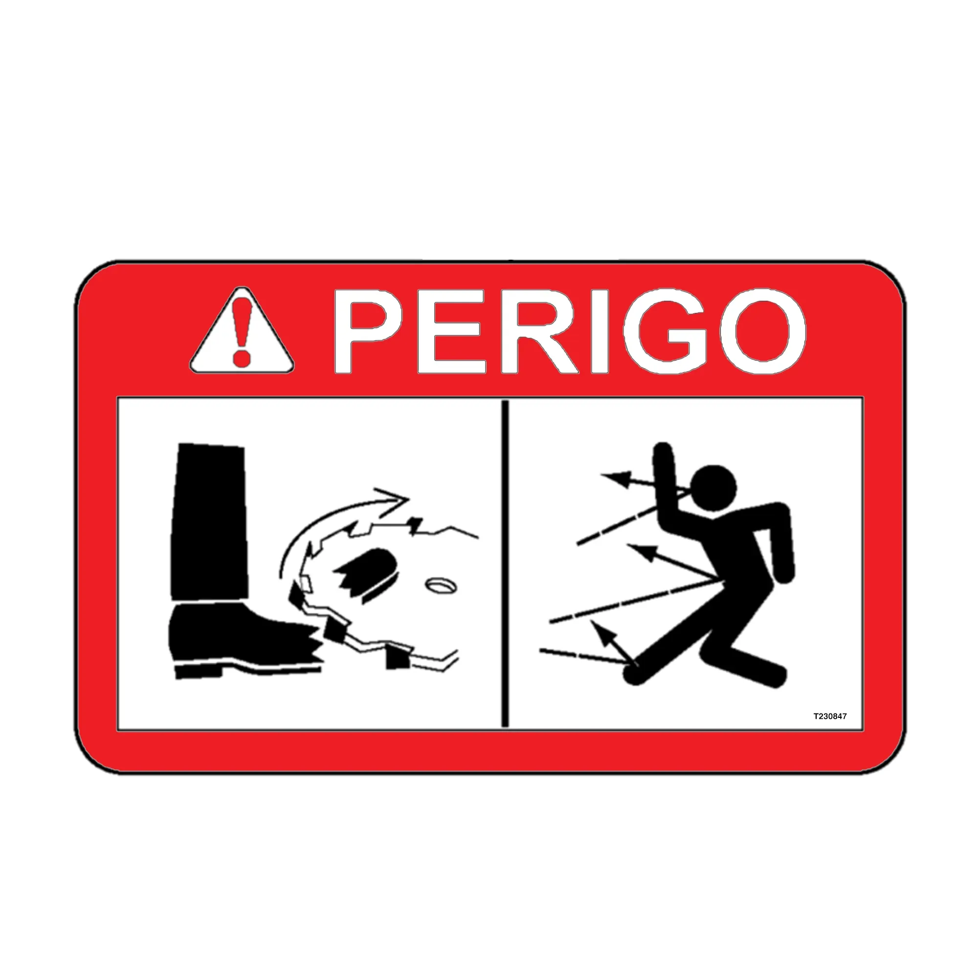 John Deere Safety Sign, Rotating Saw Danger, Portuguese - T230847