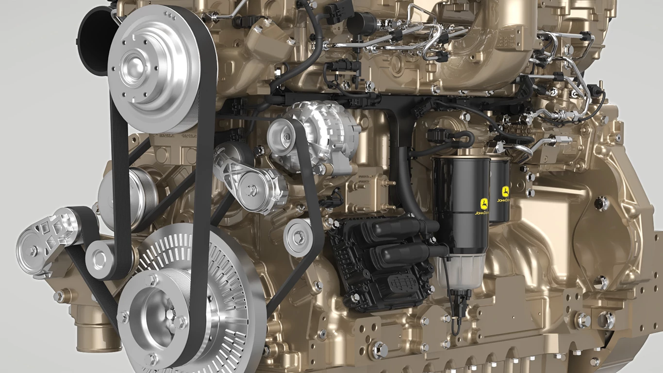 Closeup of isolated JD14P_ILR engine from the front left angle