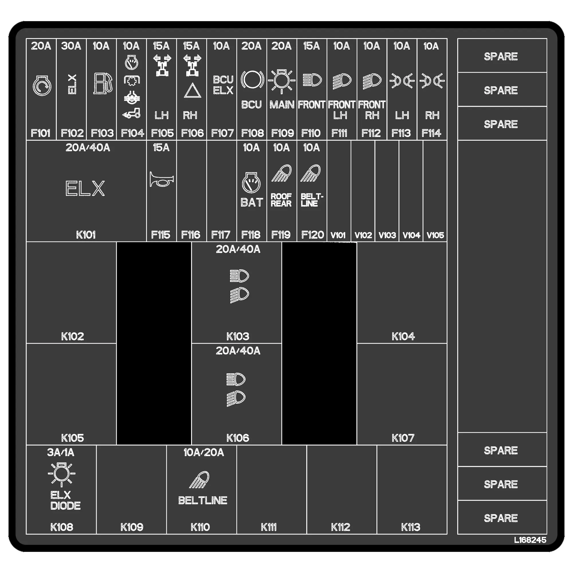 John Deere Fuse Box Label, Brazil - L168245