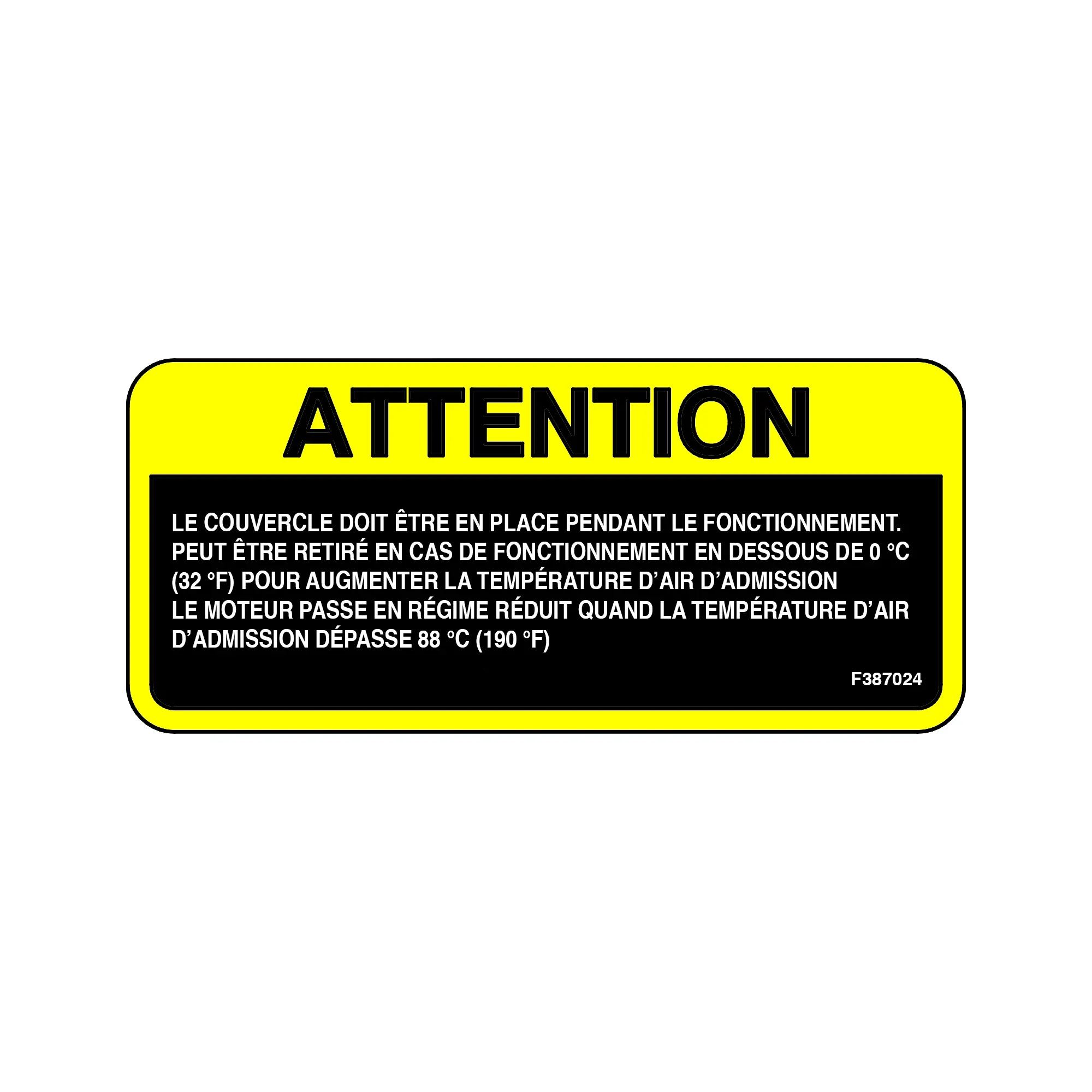 John Deere Air Box Cover Decal, French - F387024